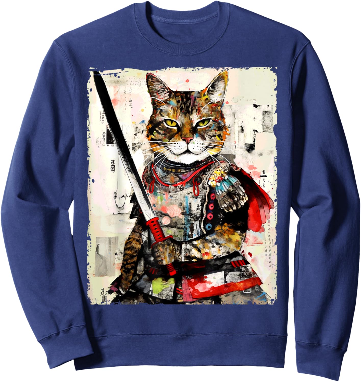 Vintage samurai cat Japanese ninja urban art graphic Men Women Girls Kids Sweatshirt - Sweatshirt | Navy