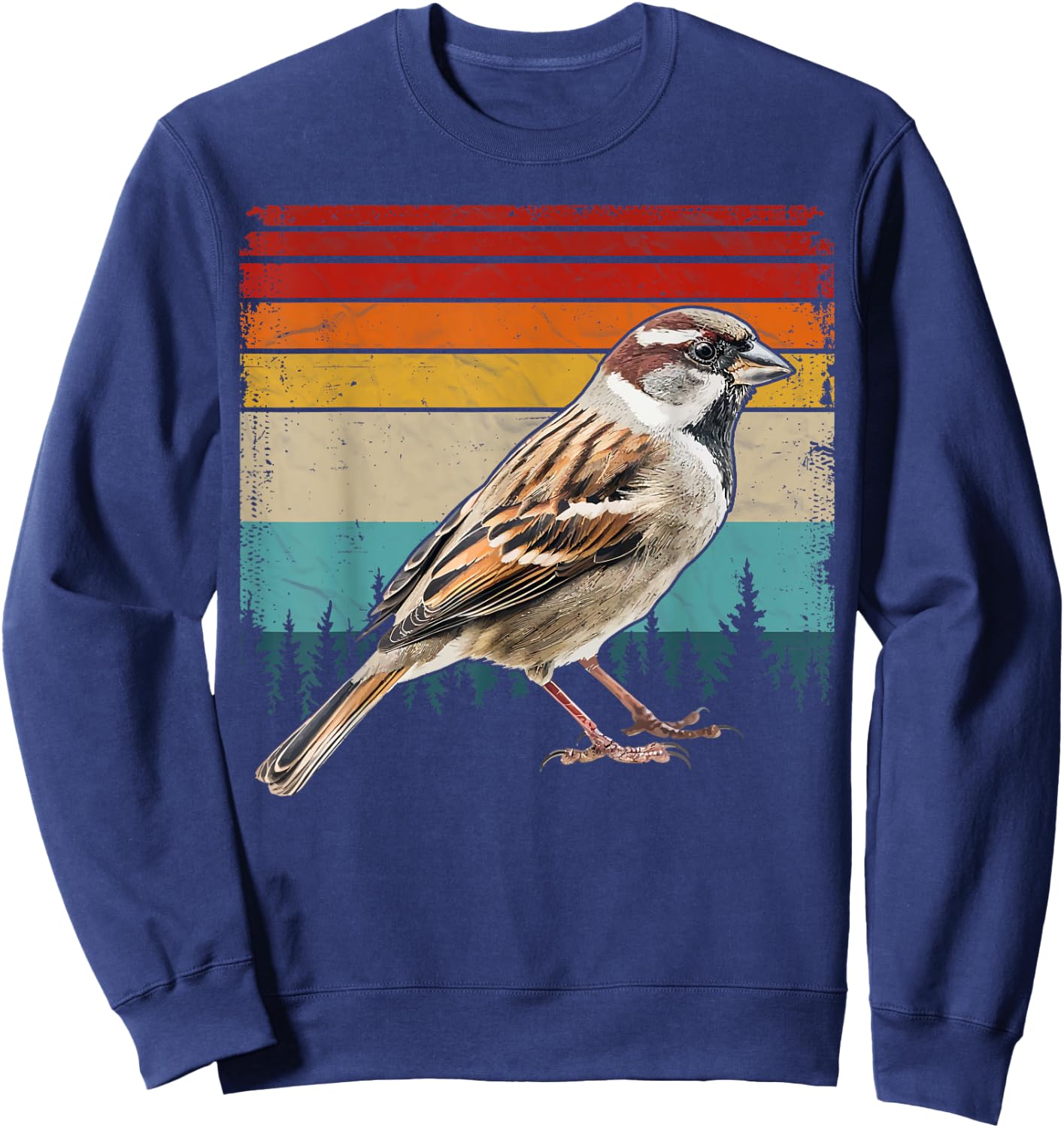 Sparrow Vintage Distressed Retro Style Cool Sparrow Bird Sweatshirt - Sweatshirt | Navy