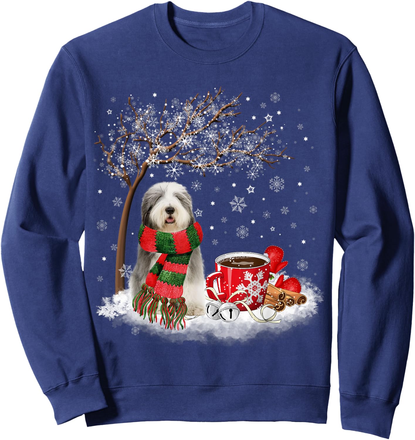 Old English Sheepdog In The Snow Christmas Winter Xmas Tree Men Women Kids Sweatshirt - Sweatshirt | Navy