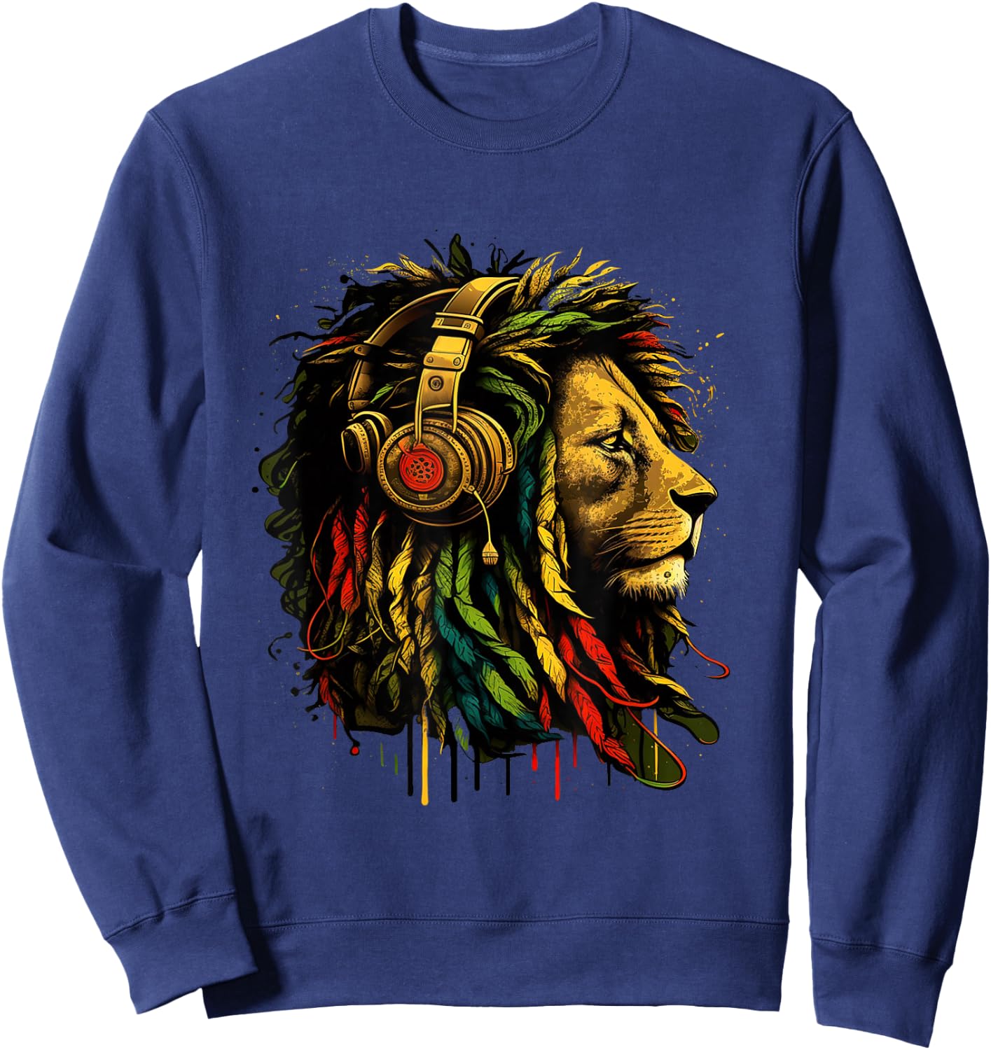 Rasta Reggae Music Headphones Jamaican Pride Lion of Judah Sweatshirt - Sweatshirt | Navy