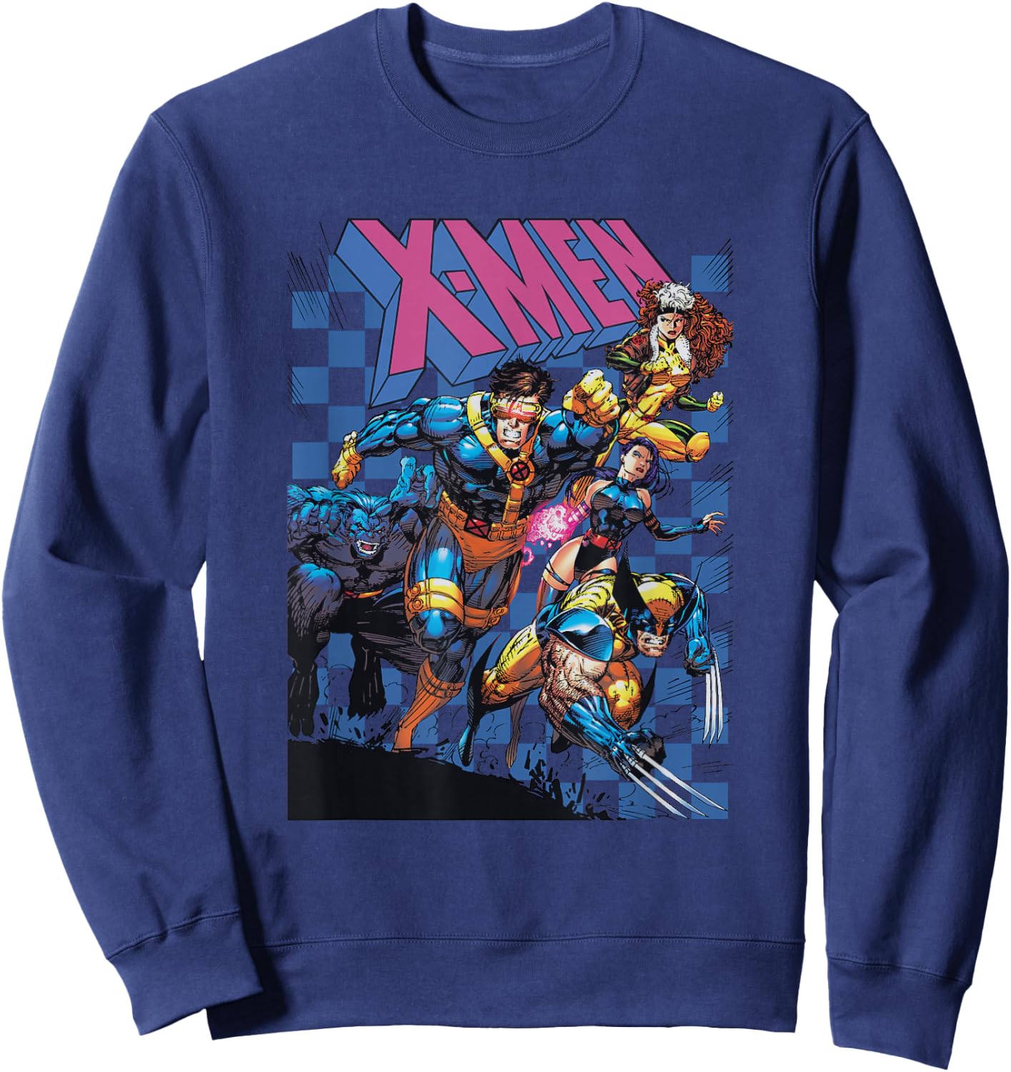 Marvel X-Men Classic Team Lineup Charging Into Battle Retro Sweatshirt - Sweatshirt | Navy