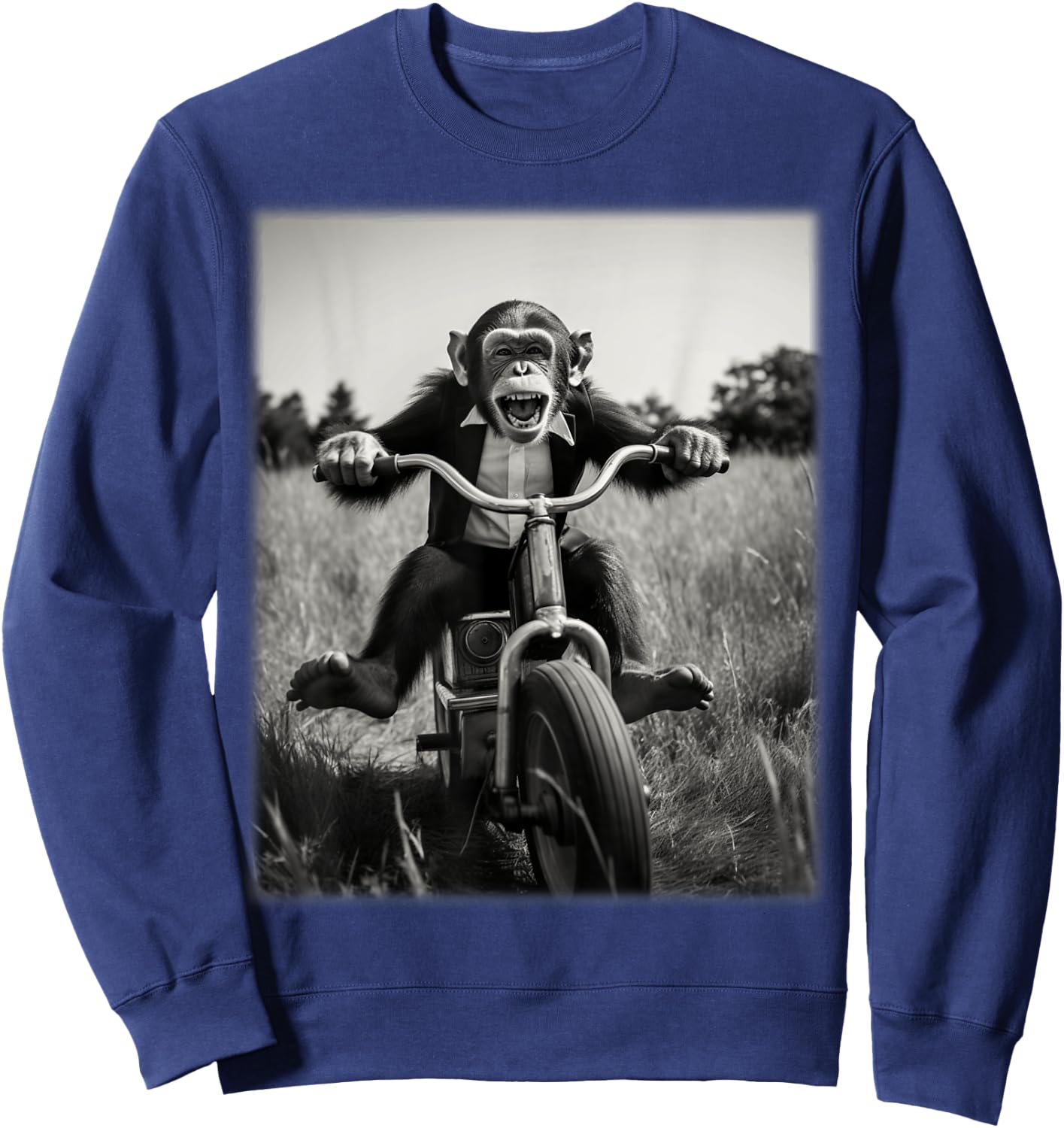 Funny Cute Monkey Chimp Riding Vintage Bicycle Men Woman Sweatshirt - Sweatshirt | Navy