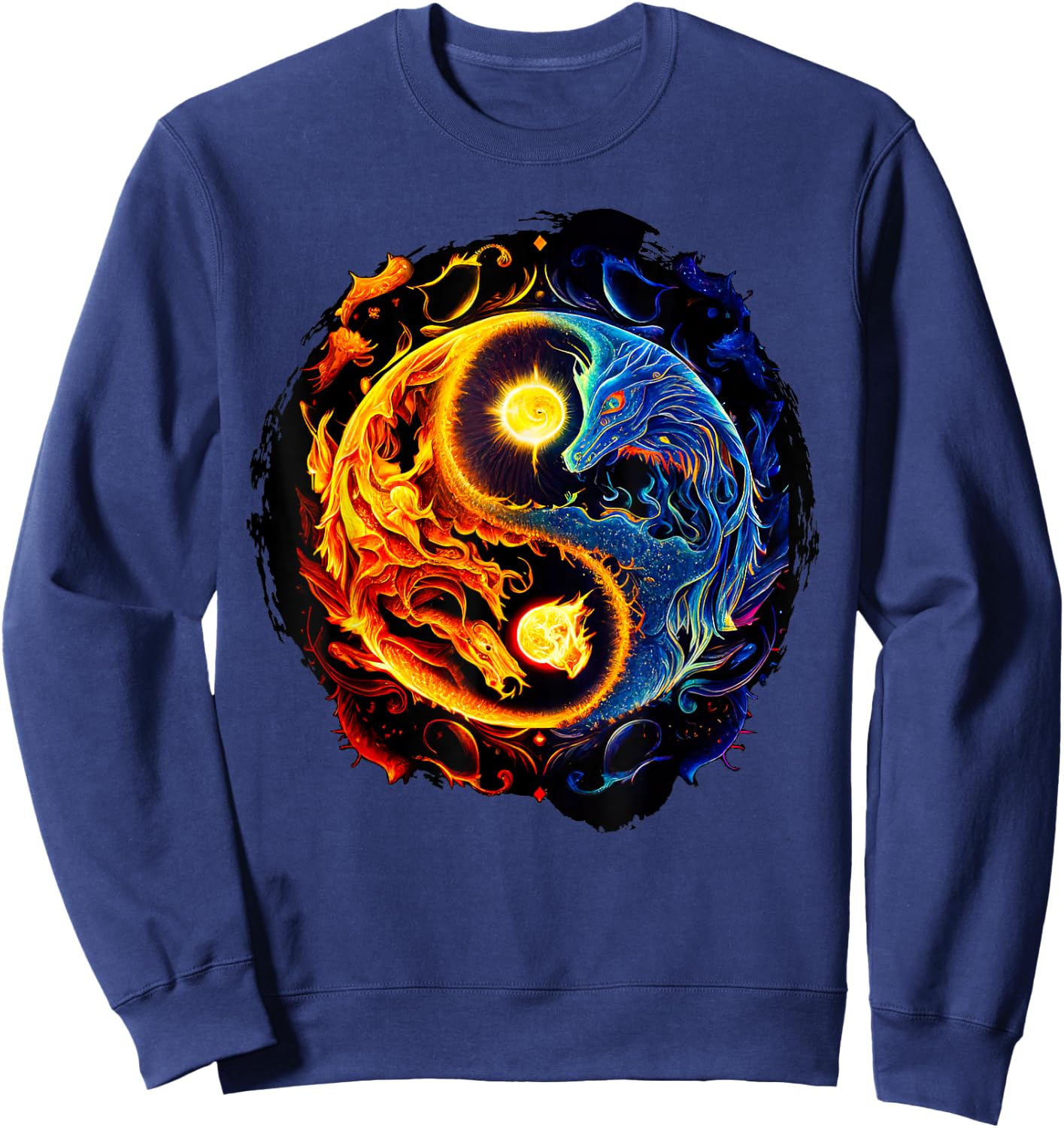 Yin Yang Dragons Fire & Water Sweatshirt - Sweatshirt | Navy