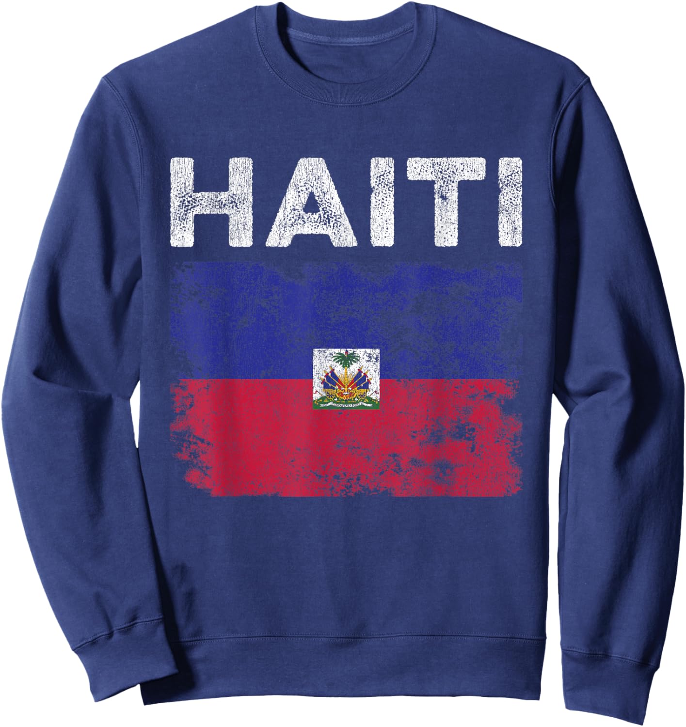 Haiti Flag Distressed - Men Women Kids - Haitian Flag Sweatshirt - Sweatshirt | Navy