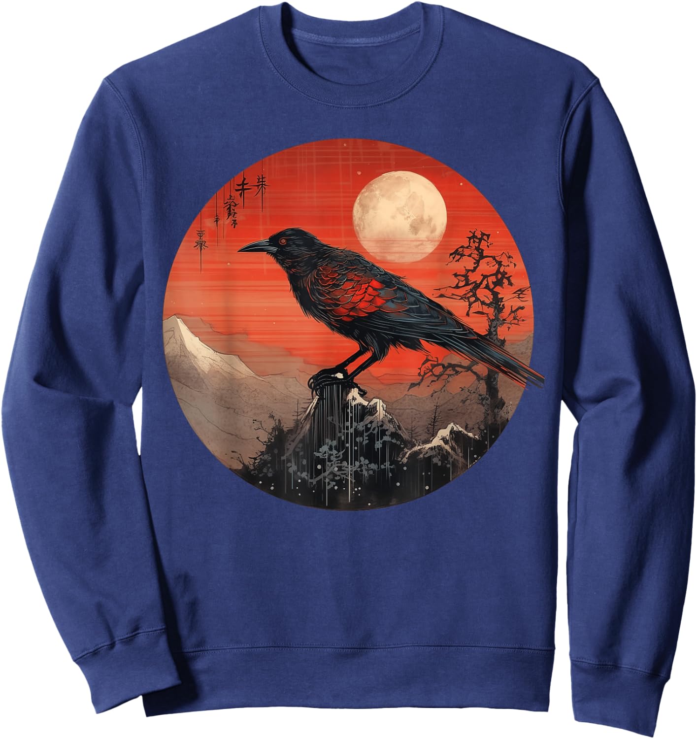 Red Moon Raven Graphic Black Crow Design Sweatshirt - Sweatshirt | Navy