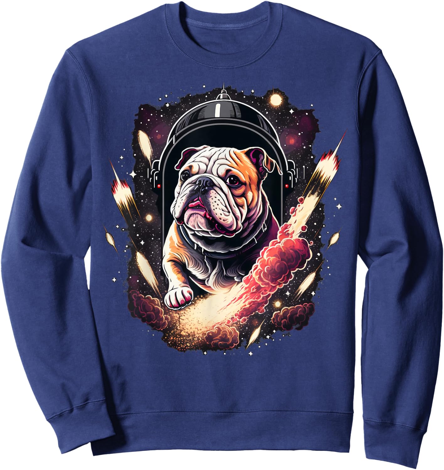 Outer Space Bulldog on Galaxy Astronaut Bulldog Sweatshirt - Sweatshirt | Navy