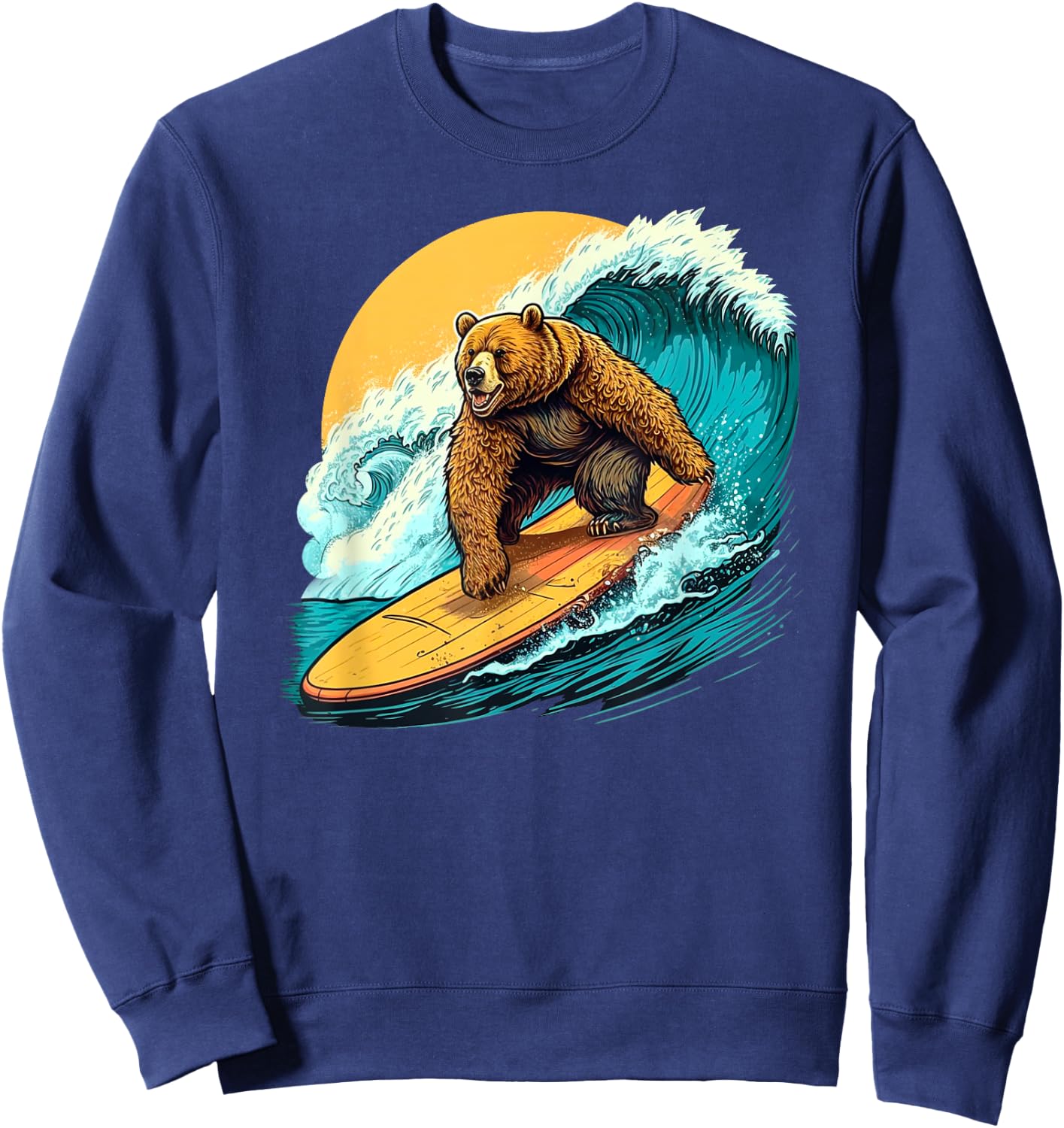 Cool Bear Surfing on Surfboard Hang Ten Surf Waves Sun Ocean Sweatshirt - Sweatshirt | Navy