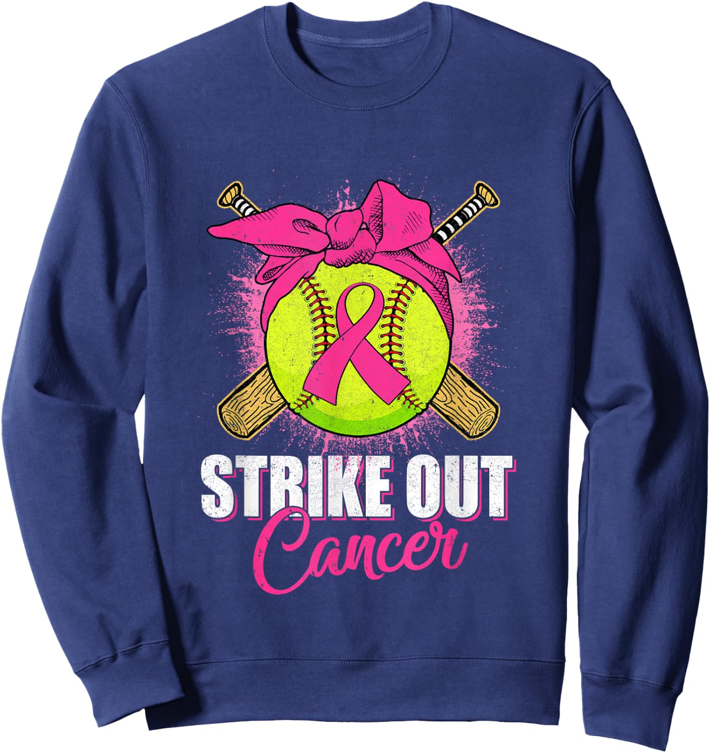 Strike Out Breast Cancer Awareness Softball Pink Ribbon Sweatshirt - Sweatshirt | Navy