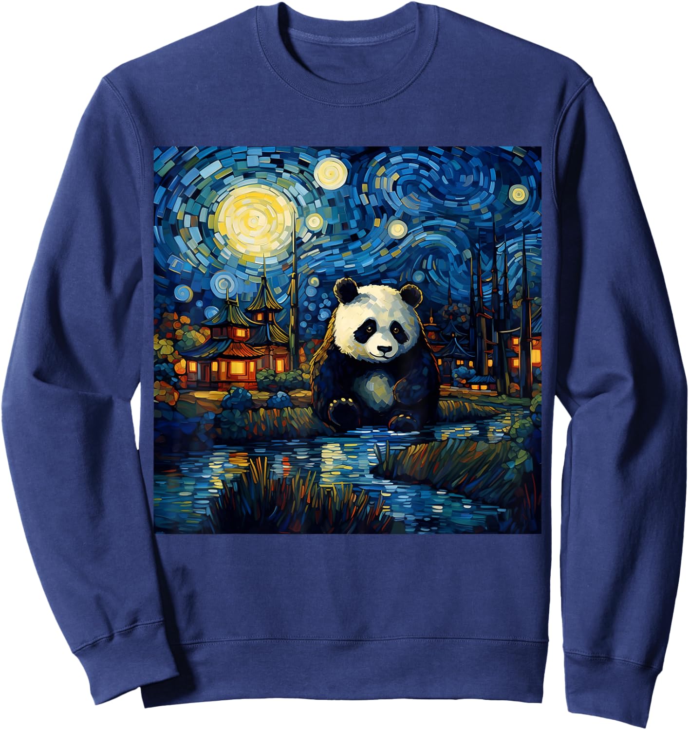 Surreal Starry Night Aesthetic Panda Sweatshirt - Sweatshirt | Navy