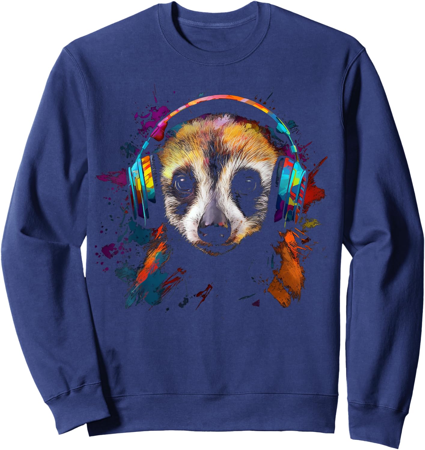 Meerkat Animal Music Art - Colourful Headphones Meerkat Sweatshirt - Sweatshirt | Navy