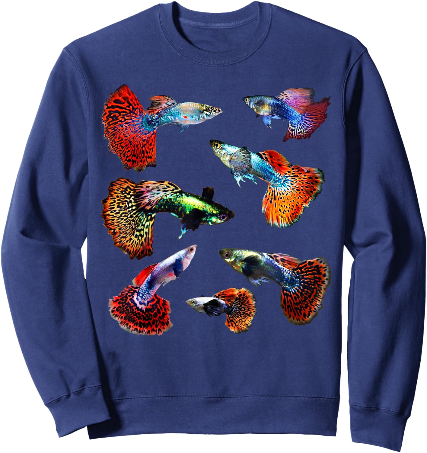 Aquarium Tropical Fish Guppies Co. Fancy Mosaic Guppy Fish Lover Forever Multicolor Graphic Sweatshirt - Sweatshirt | Navy