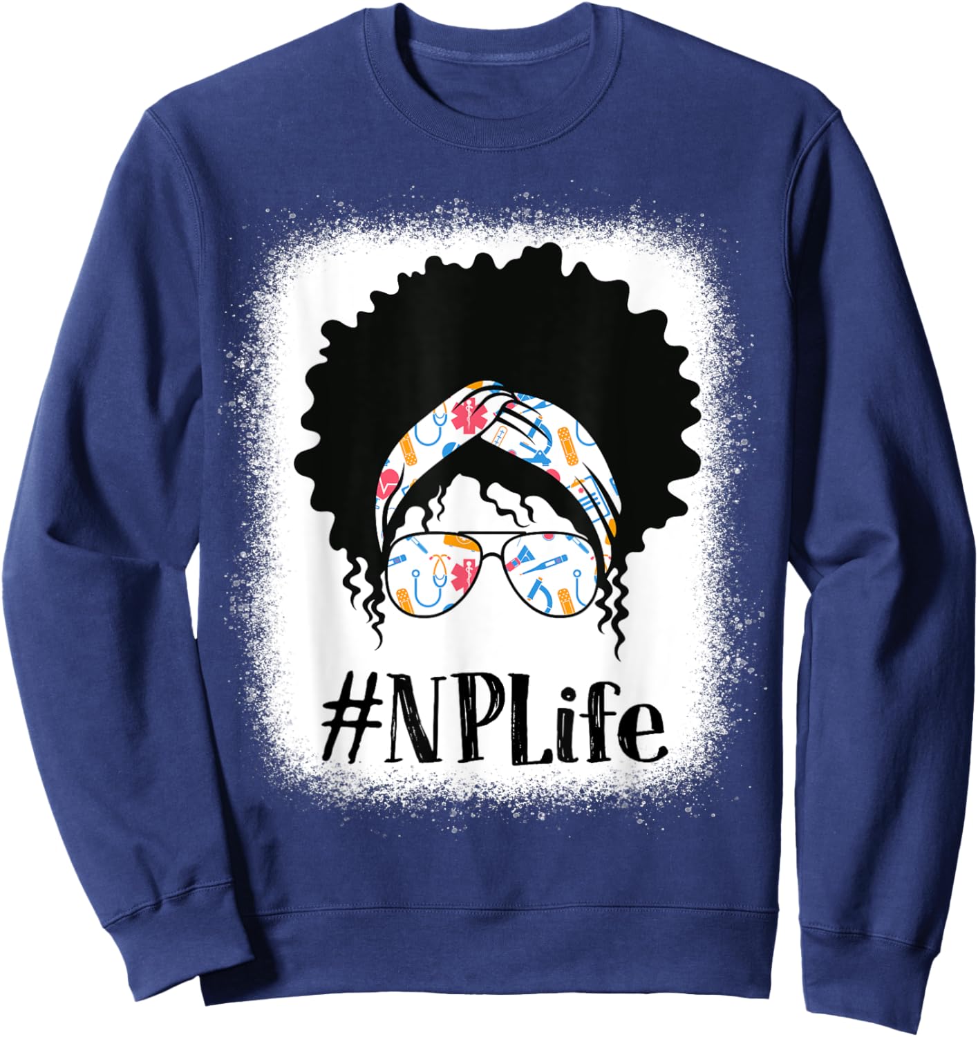 NP Nurse Practitioner Black Afro Messy Bun African American Sweatshirt - Sweatshirt | Navy