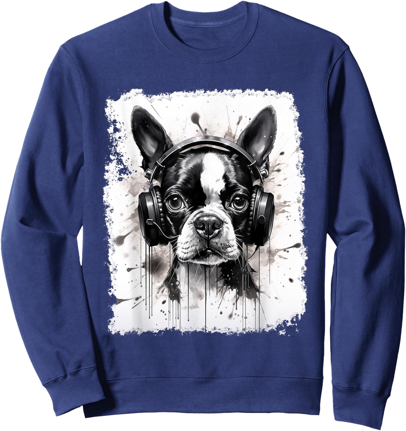 Dog Boston Terrier Music Sweatshirt - Sweatshirt | Navy