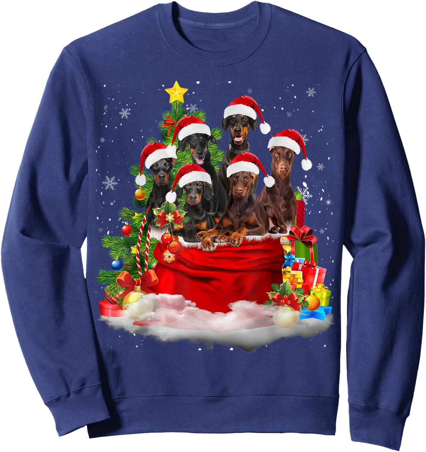 Doberman Pinscher Christmas Santa Claus Bag Christmas Pajama Sweatshirt - Sweatshirt | Navy