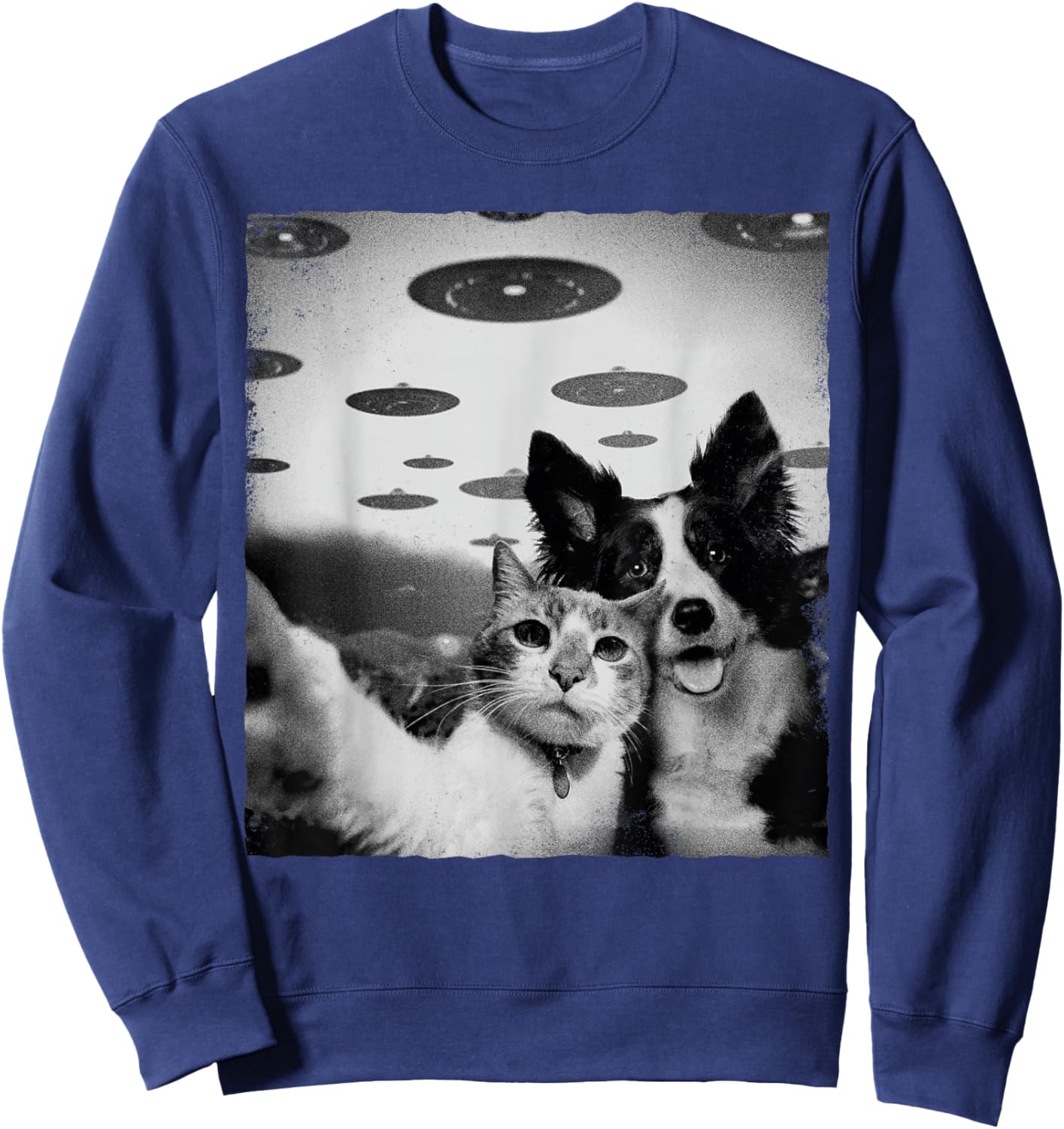 Funny Cat and Dog selfie with Alien UFO Sweatshirt - Sweatshirt | Navy