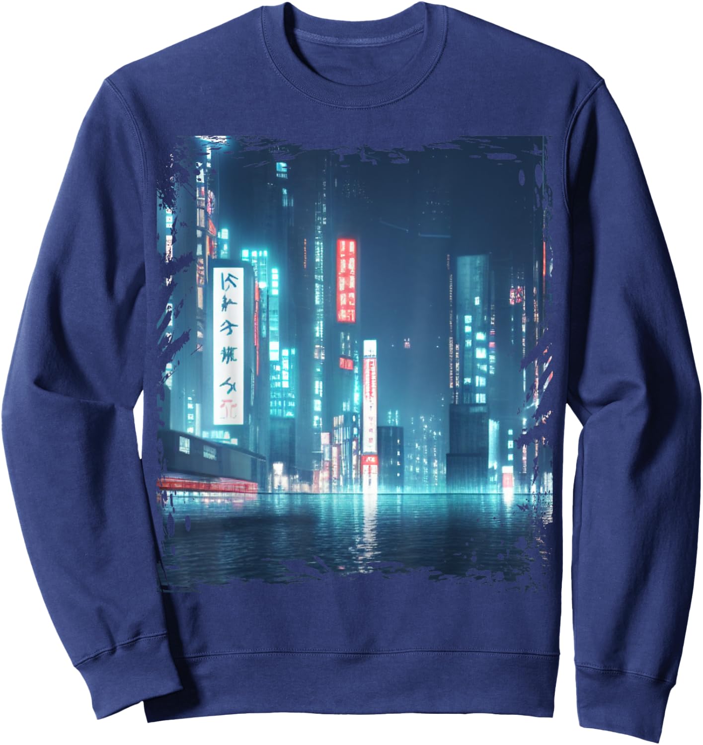 Japanese City Skyline Night Cityscape Sci Fi Tokyo Sweatshirt - Sweatshirt | Navy