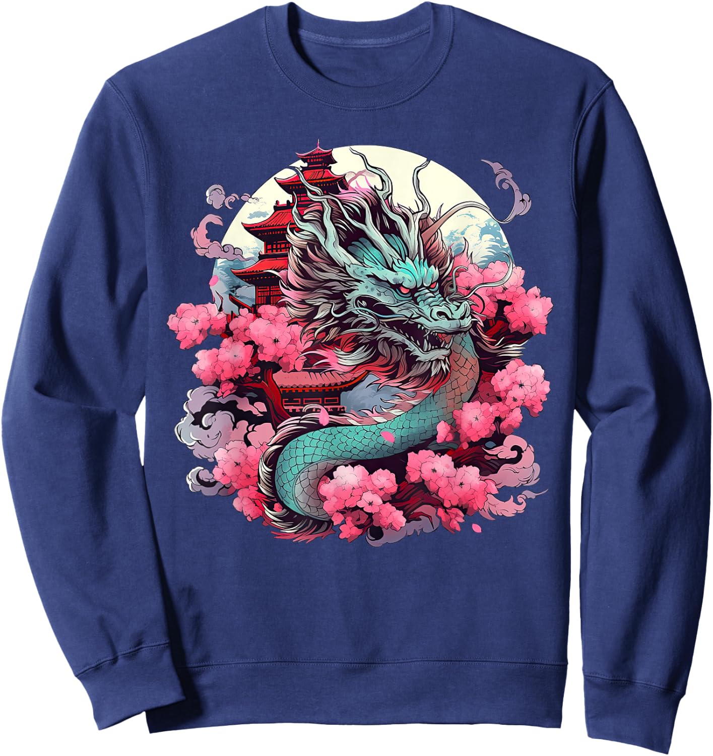 Tokyo Asian inspired vintage style 80s retro Japanese Dragon Sweatshirt - Sweatshirt | Navy