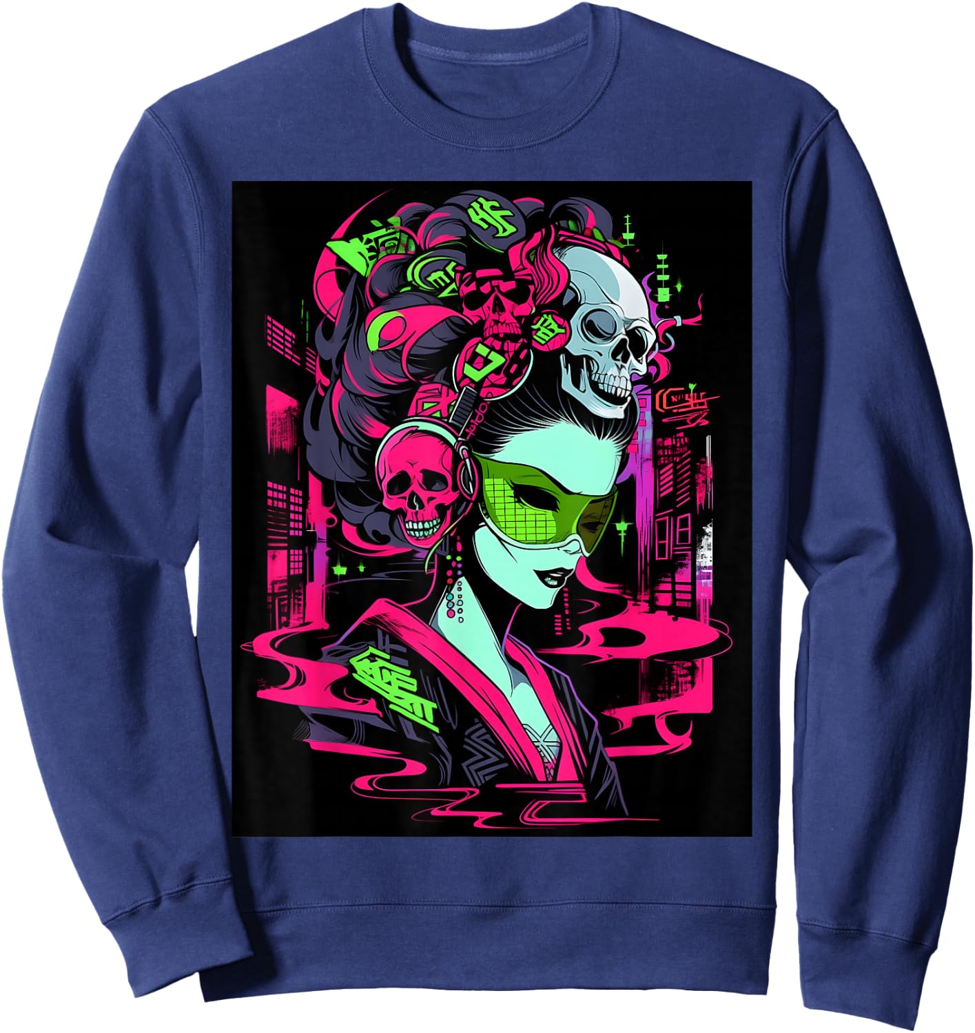 Fashion-Forward Trendy Graphic: Design Showcases a Skull Sweatshirt - Sweatshirt | Navy