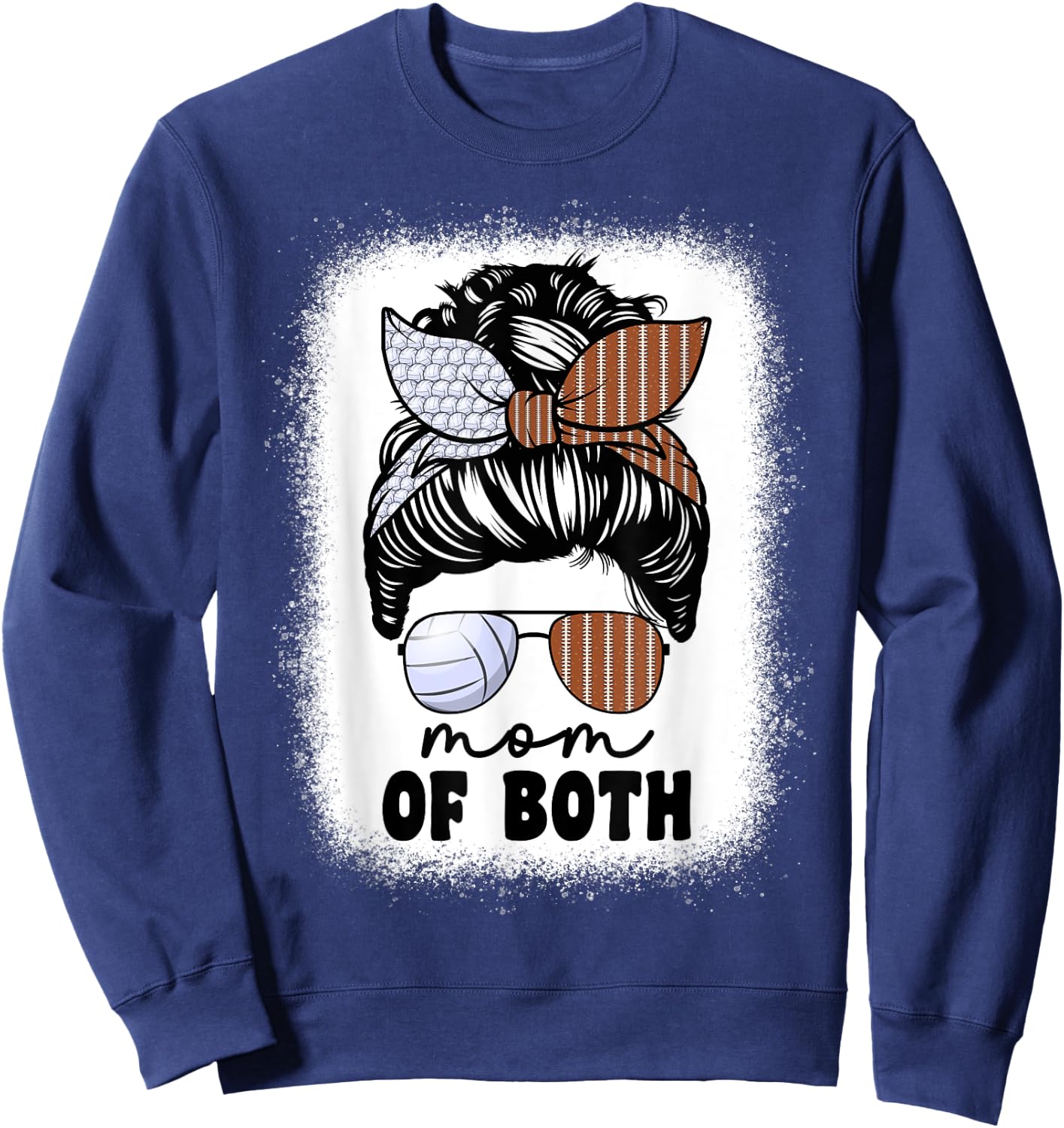 Mom Of Both Volleyball And Football Mom Messy Bun Sweatshirt - Sweatshirt | Navy