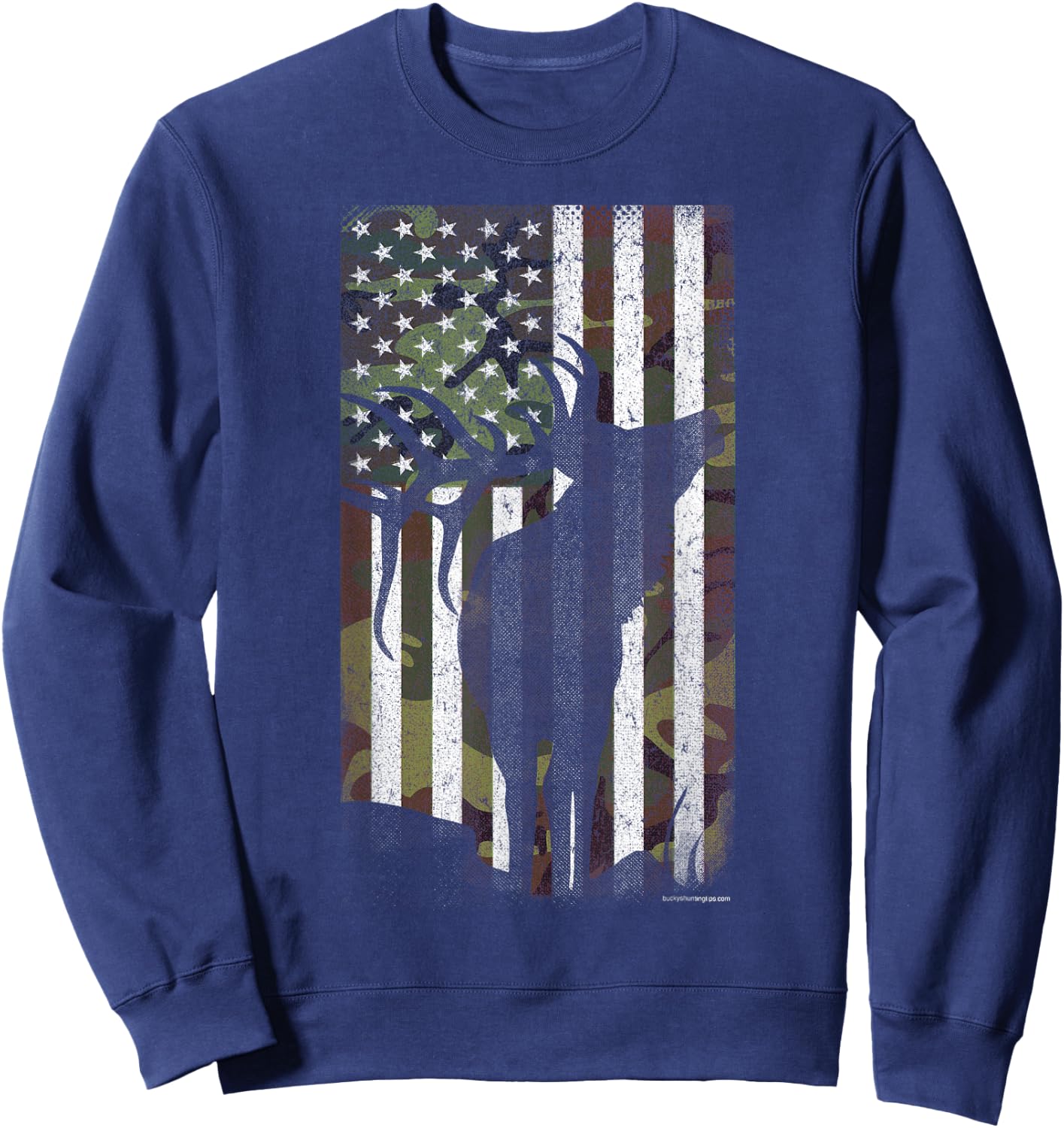 Elk Hunting Bugling Bull Camo US Flag - American Retro Sweatshirt - Sweatshirt | Navy