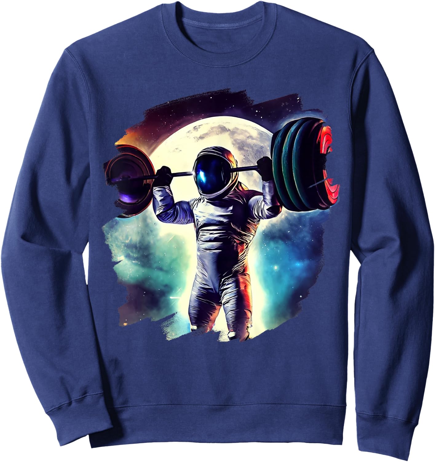 Astronaut Lifting Weights in Outer Space Weightlifting Sweatshirt - Sweatshirt | Navy
