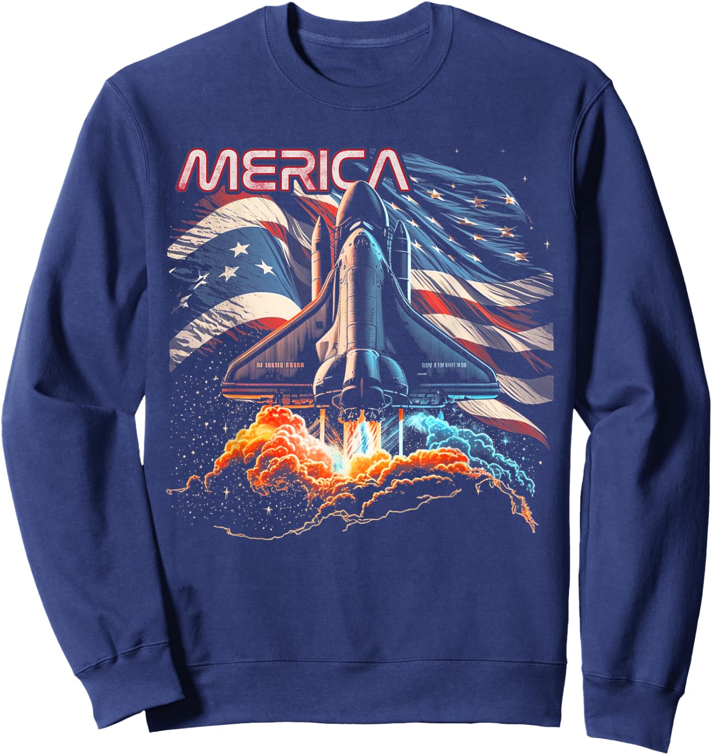 Astronaut Space Rocket Shuttle 4th of July American Flag USA Kids Men Sweatshirt - Sweatshirt | Navy