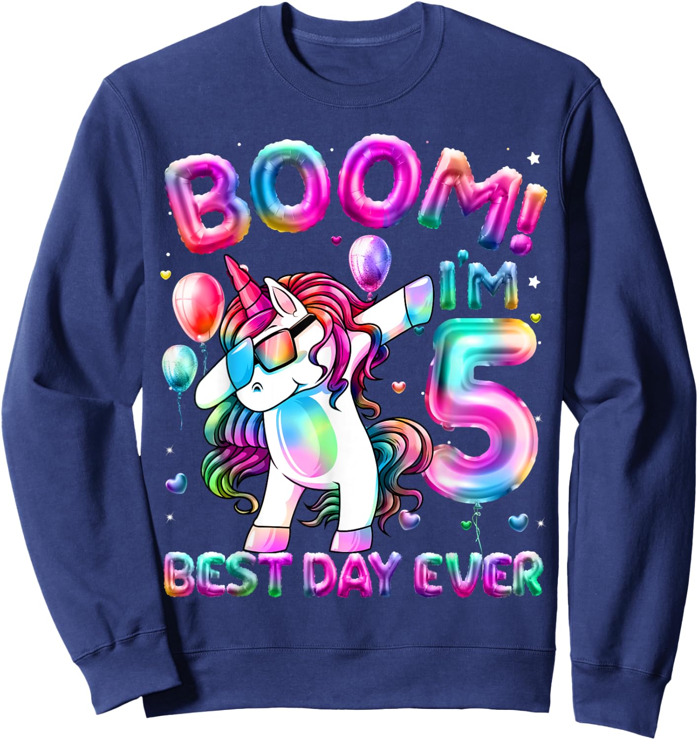 5 Years Old Dabbing Unicorn Gifts 5th Birthday Girl Party Sweatshirt - Sweatshirt | Navy