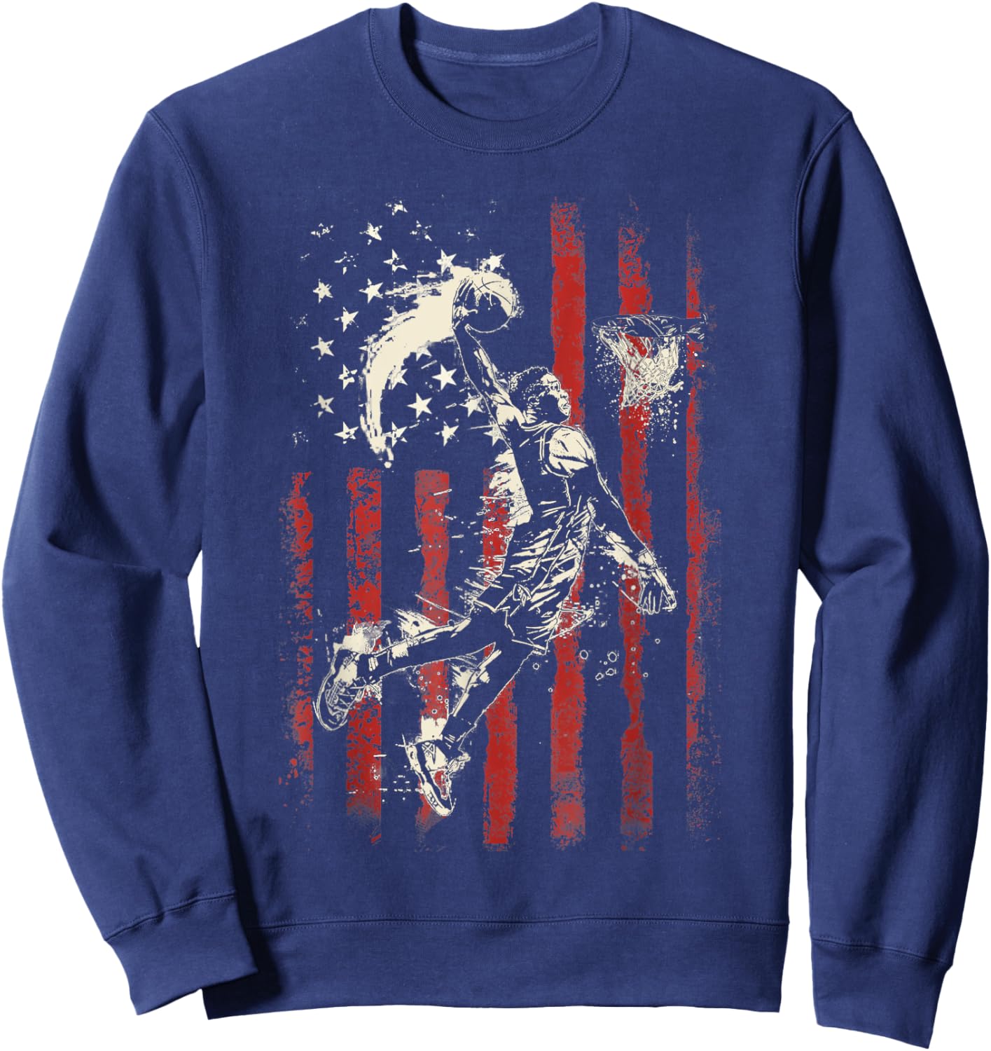 Patriotic Basketball 4th of July Men USA American Flag Boys Sweatshirt - Sweatshirt | Navy