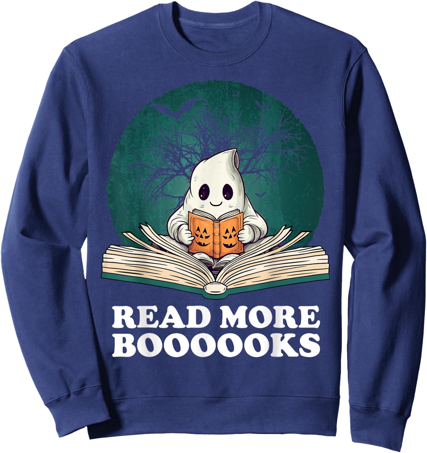 Read More Books Ghost Halloween Booooks Cute Boo read a book Sweatshirt - Sweatshirt | Navy