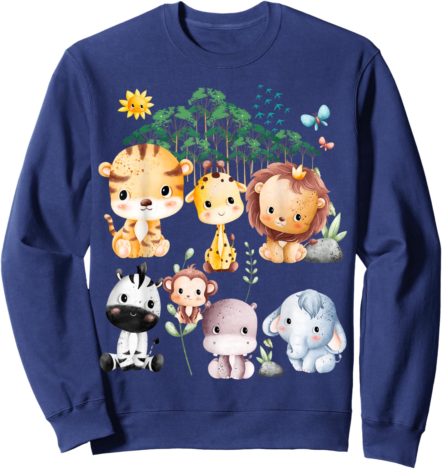 Jungle Animal Wildlife Safari Theme Forest Cute Baby Animals Sweatshirt - Sweatshirt | Navy