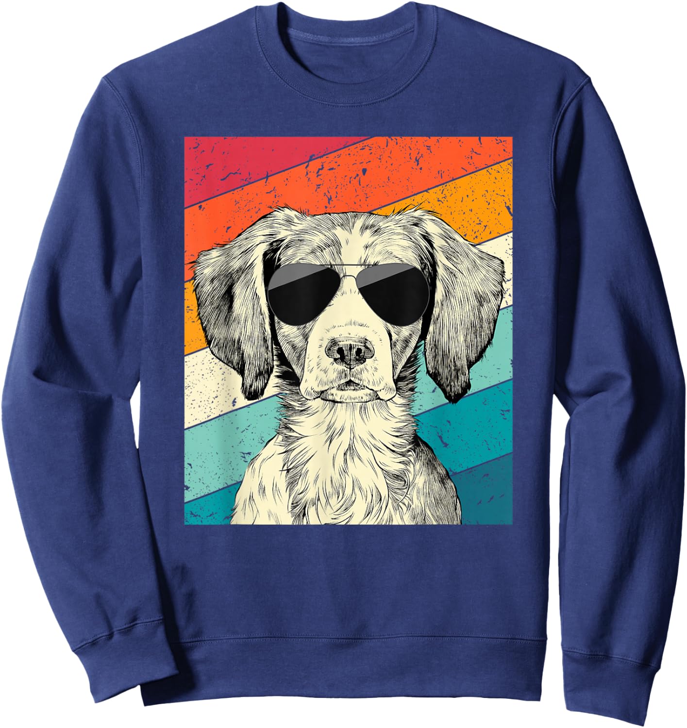 Retro Vintage Brittany Spaniel with Sunglasses Dog Lovers Sweatshirt - Sweatshirt | Navy
