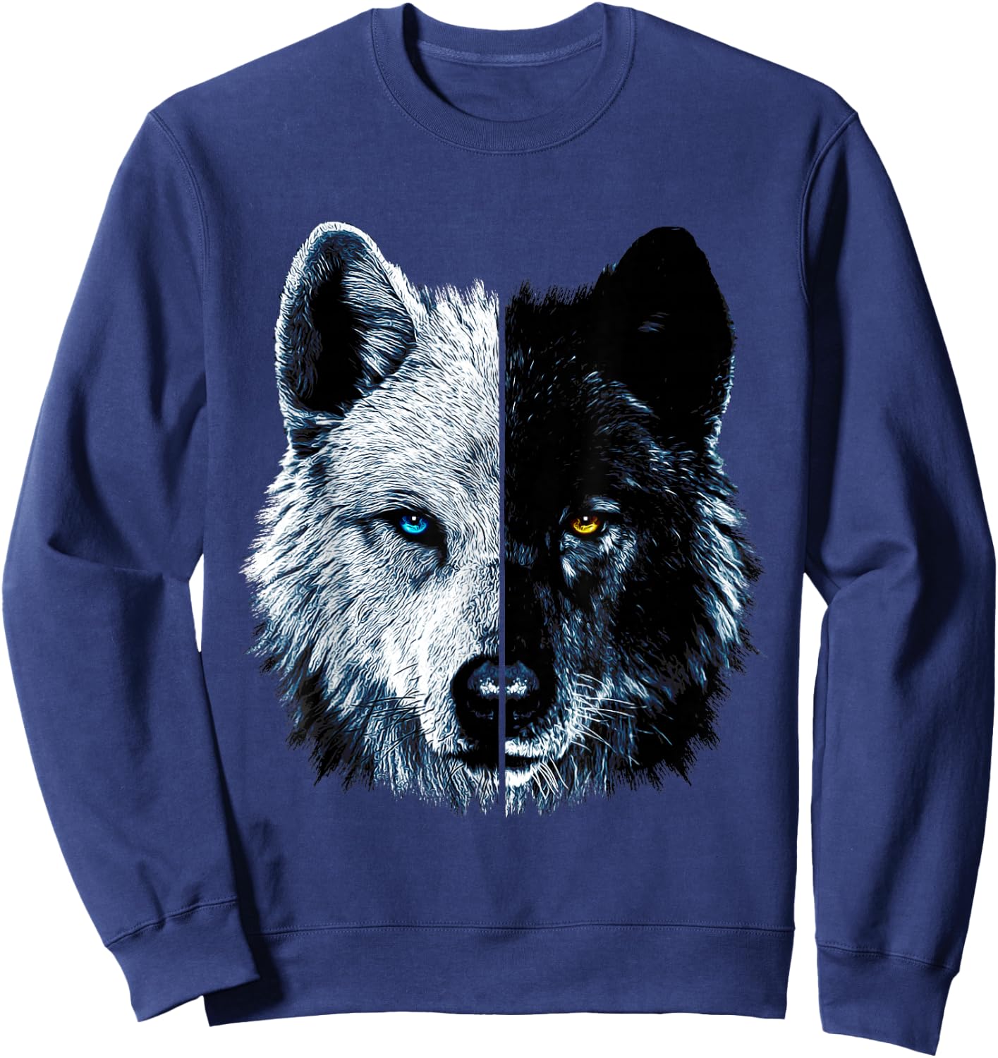 Polar And Black Two Face Wolf Split Face Magical Wolves Sweatshirt - Sweatshirt | Navy