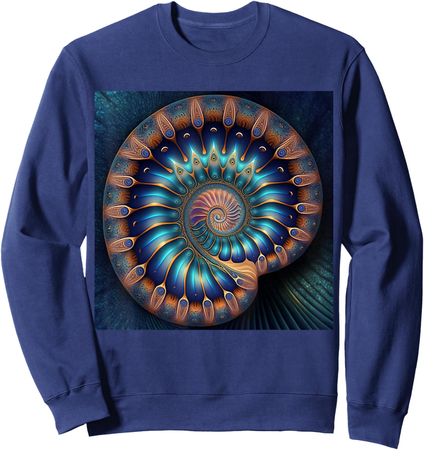 Blue Nautilus Shell Fibonacci Golden Ratio Sweatshirt - Sweatshirt | Navy