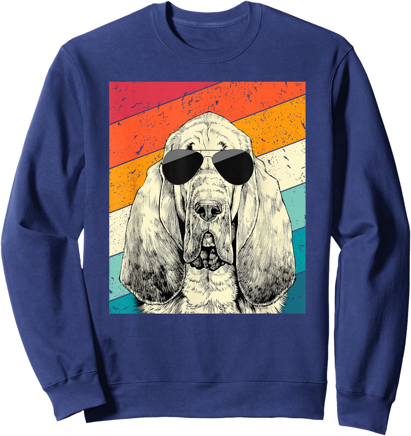 Retro Vintage Bloodhound with Sunglasses Dog Lovers Men Women Girls Kids Sweatshirt - Sweatshirt | Navy