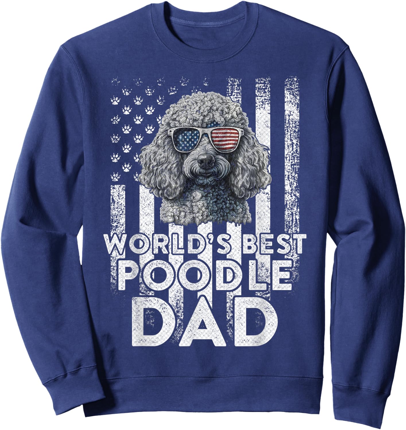 Vintage USA Flag World's Best Poodle Dog Dad Fathers Day Kids Men Sweatshirt - Sweatshirt | Navy