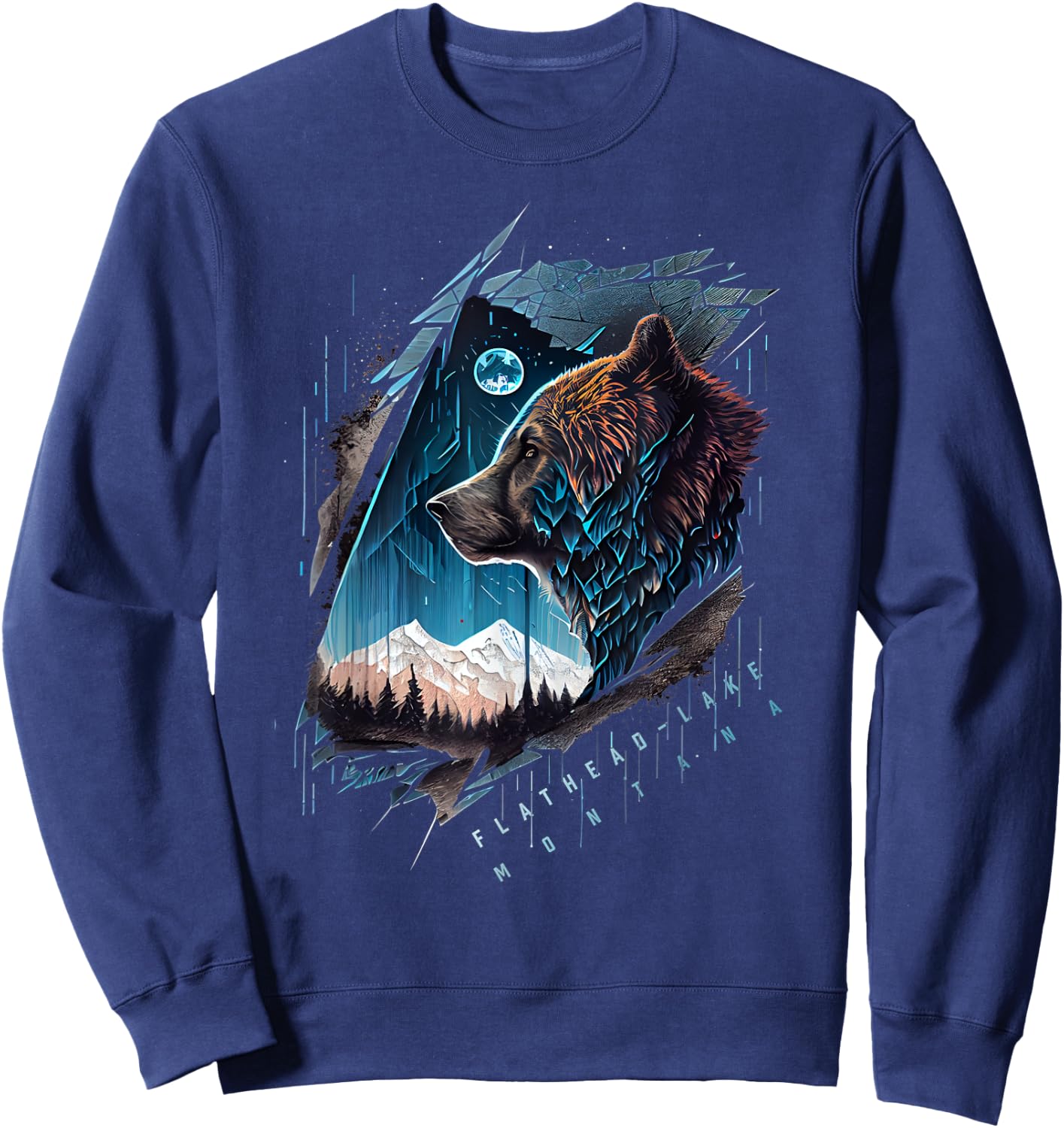Flathead Lake Montana Vintage Bear Sweatshirt - Sweatshirt | Navy