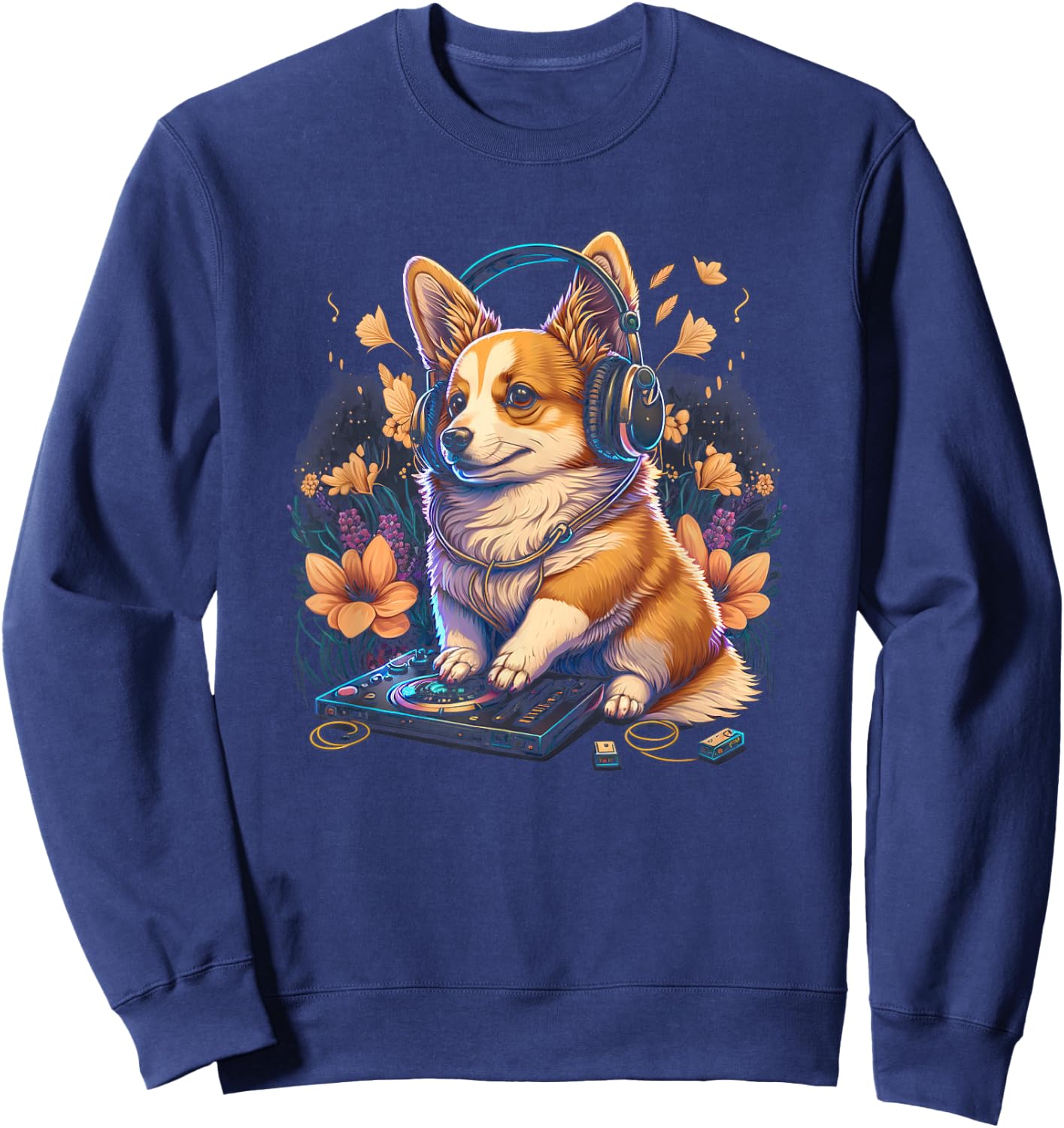 Corgi Headphone DJ EDM Rave Sweatshirt - Sweatshirt | Navy
