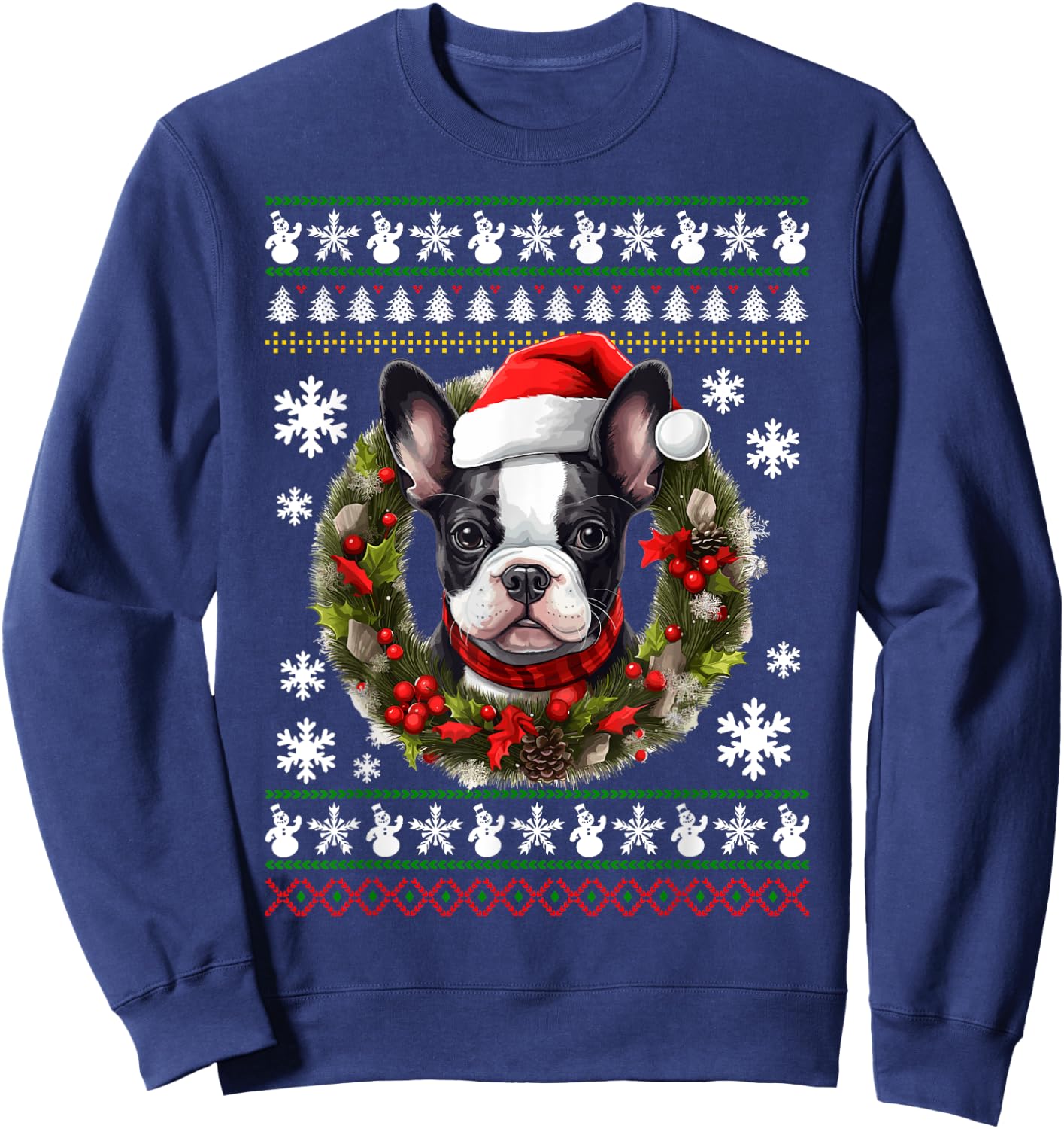 Boston Terrier With Santa Hat Ugly Christmas Sweatshirt - Sweatshirt | Navy