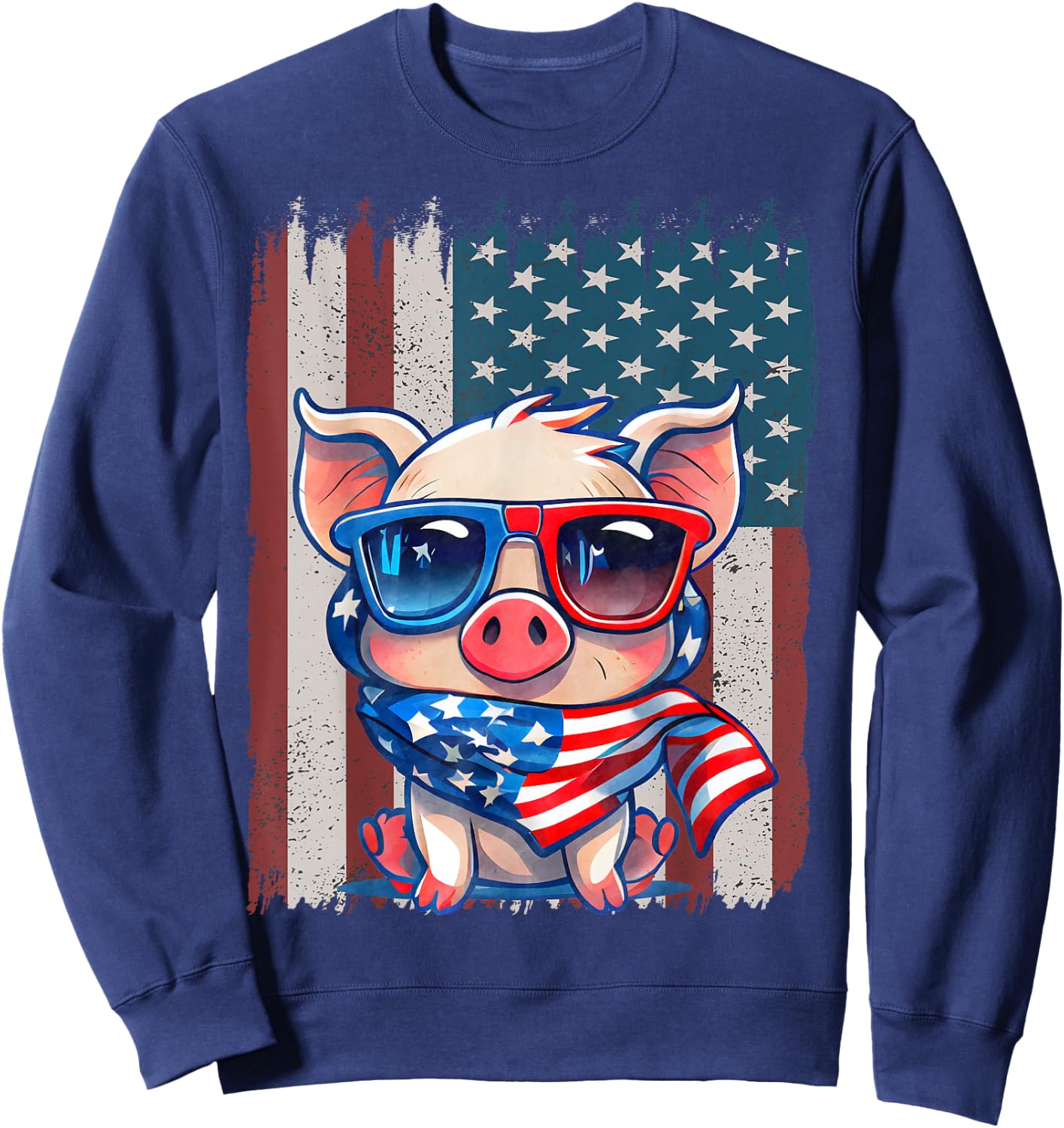 Retro American Flag Pig Dad Mom 4th of July Sweatshirt - Sweatshirt | Navy