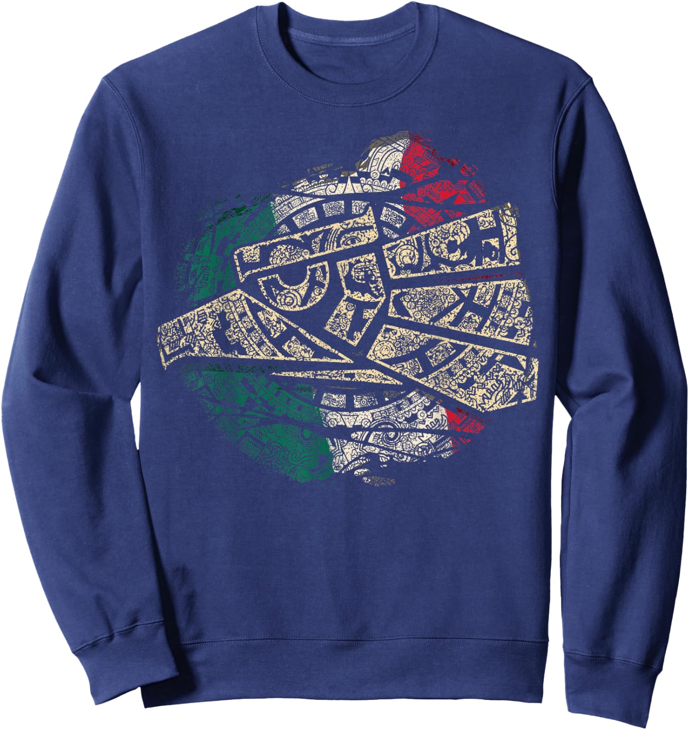Mexico Sacred Aztec Calendar Mexican Eagle Archeological Sweatshirt - Sweatshirt | Navy