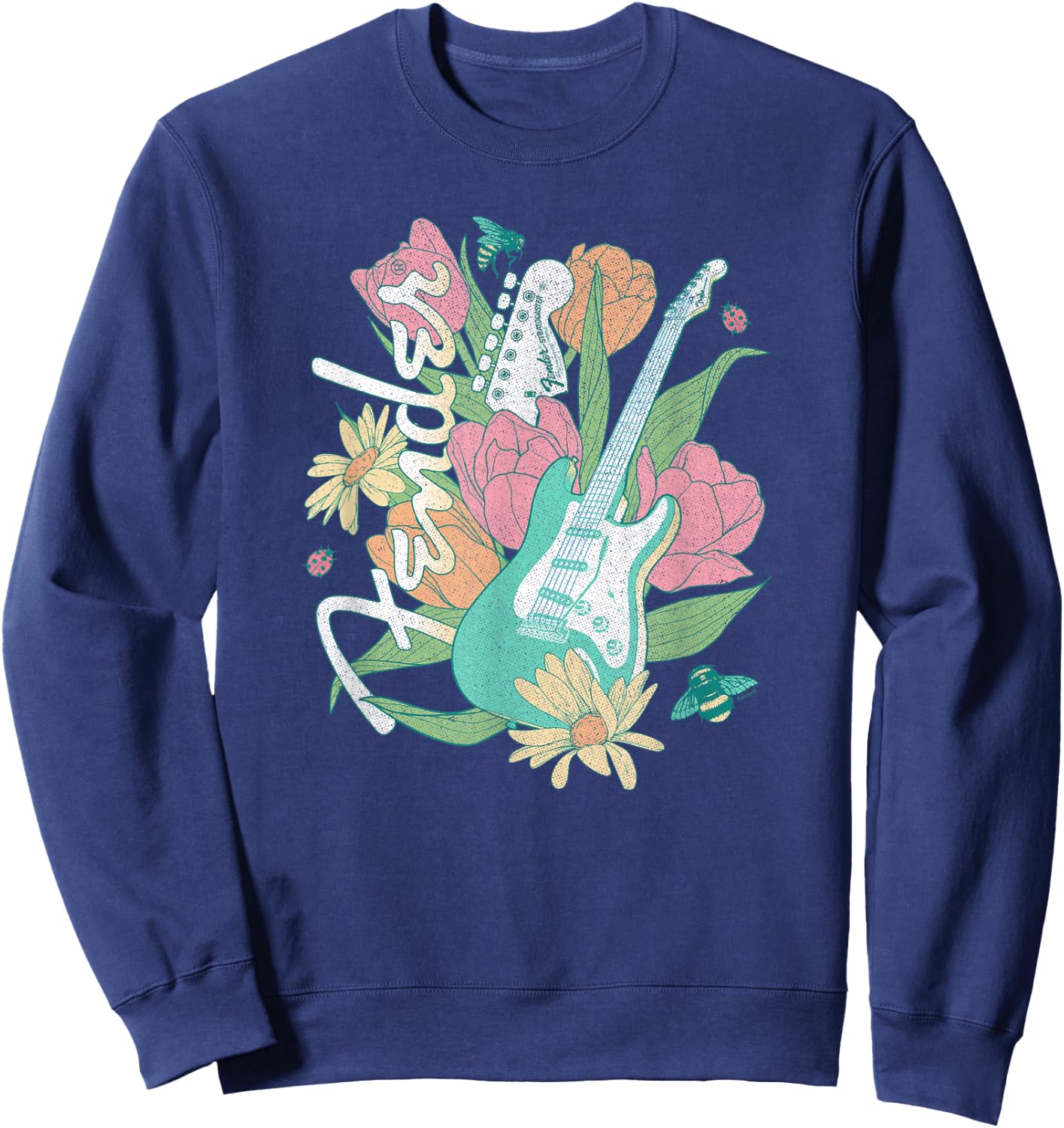 Fender Spring Time Guitar Vintage Bees And Flowers Poster Sweatshirt - Sweatshirt | Navy