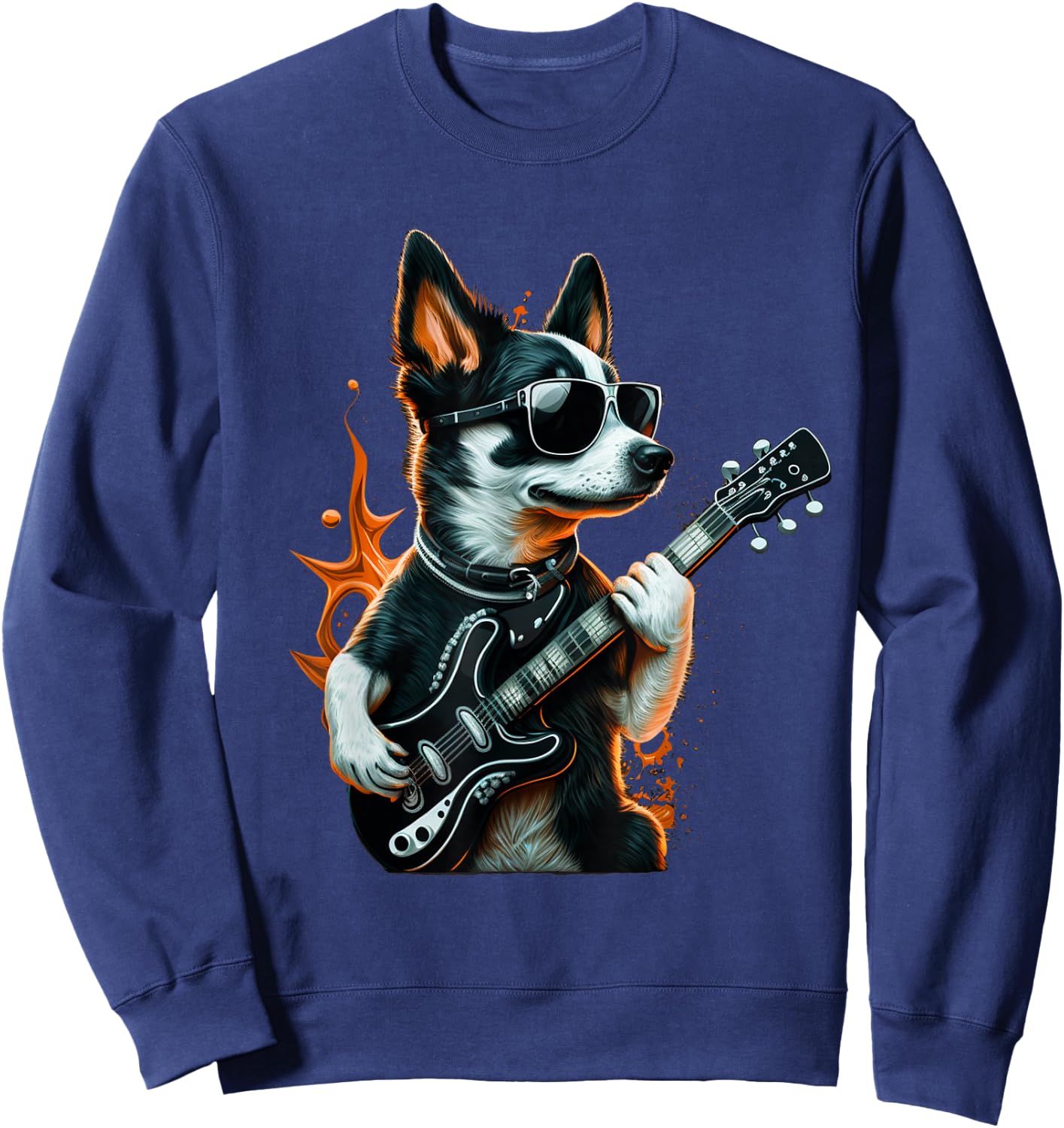 Rock & Roll Dog playing a guitar Sweatshirt - Sweatshirt | Navy