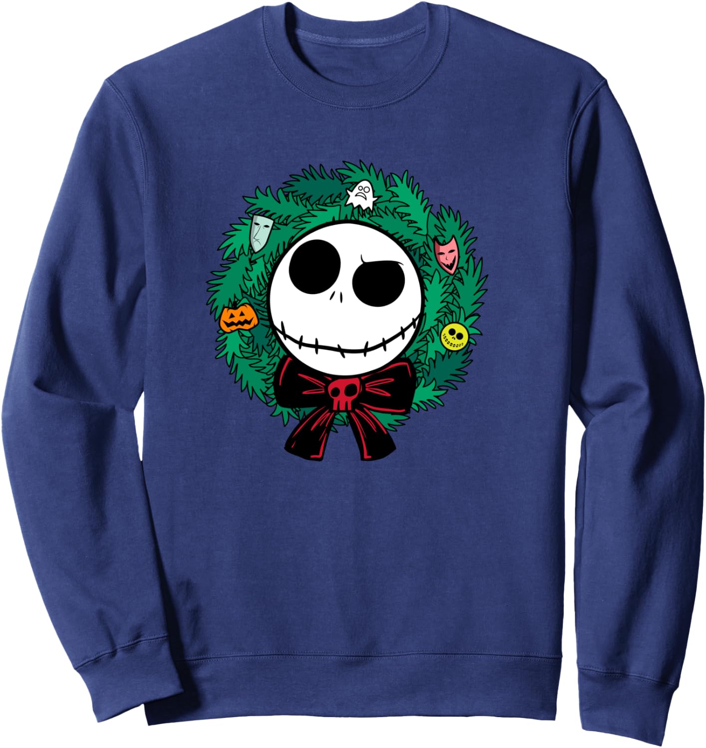 Amazon Essentials Nightmare Before Christmas Jack Festive Holiday Wreath Sweatshirt - Sweatshirt | Navy