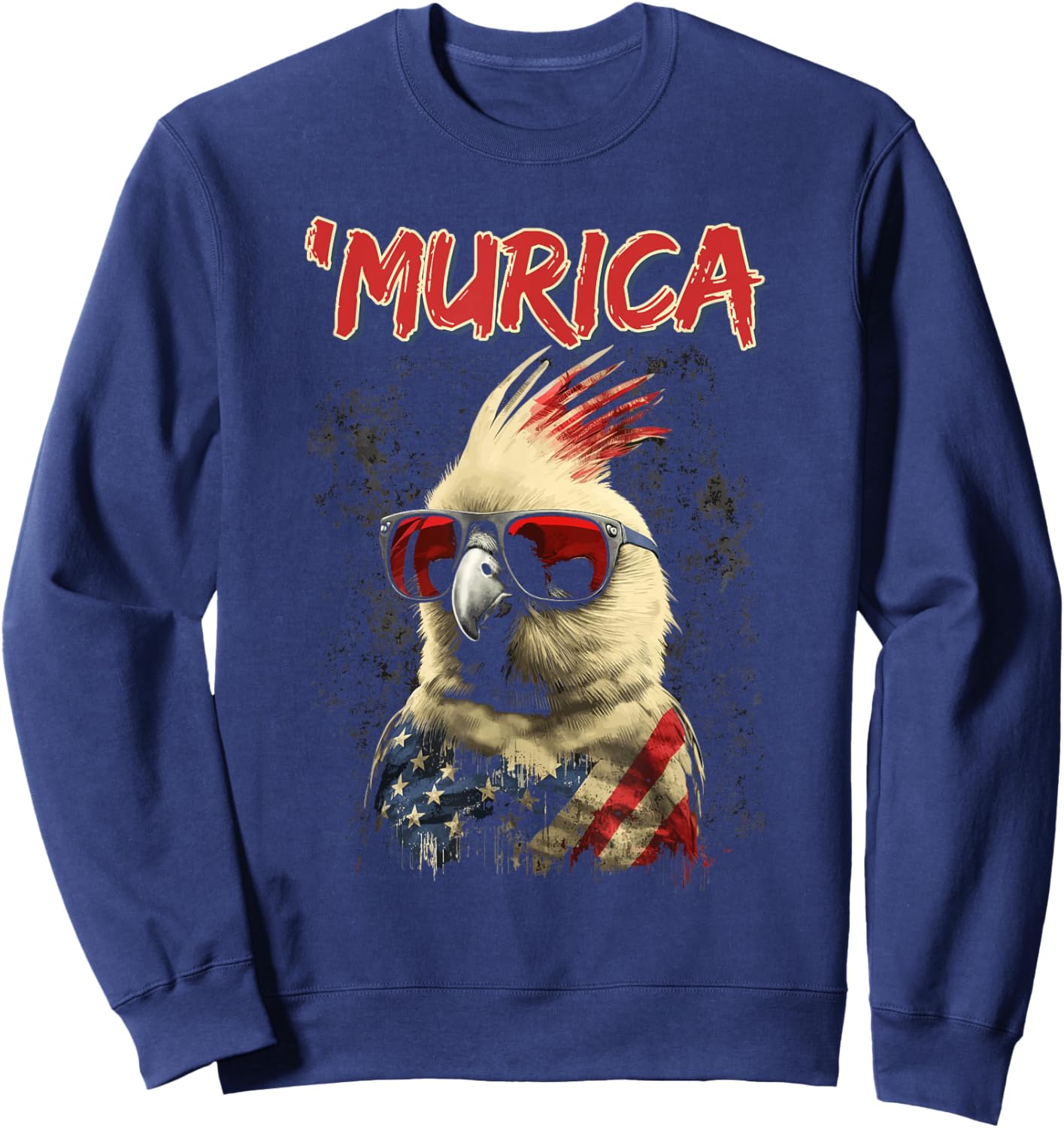 Cool Patriotic Cockatiel Bird, Murica 4th of July Cockatiel Sweatshirt - Sweatshirt | Navy