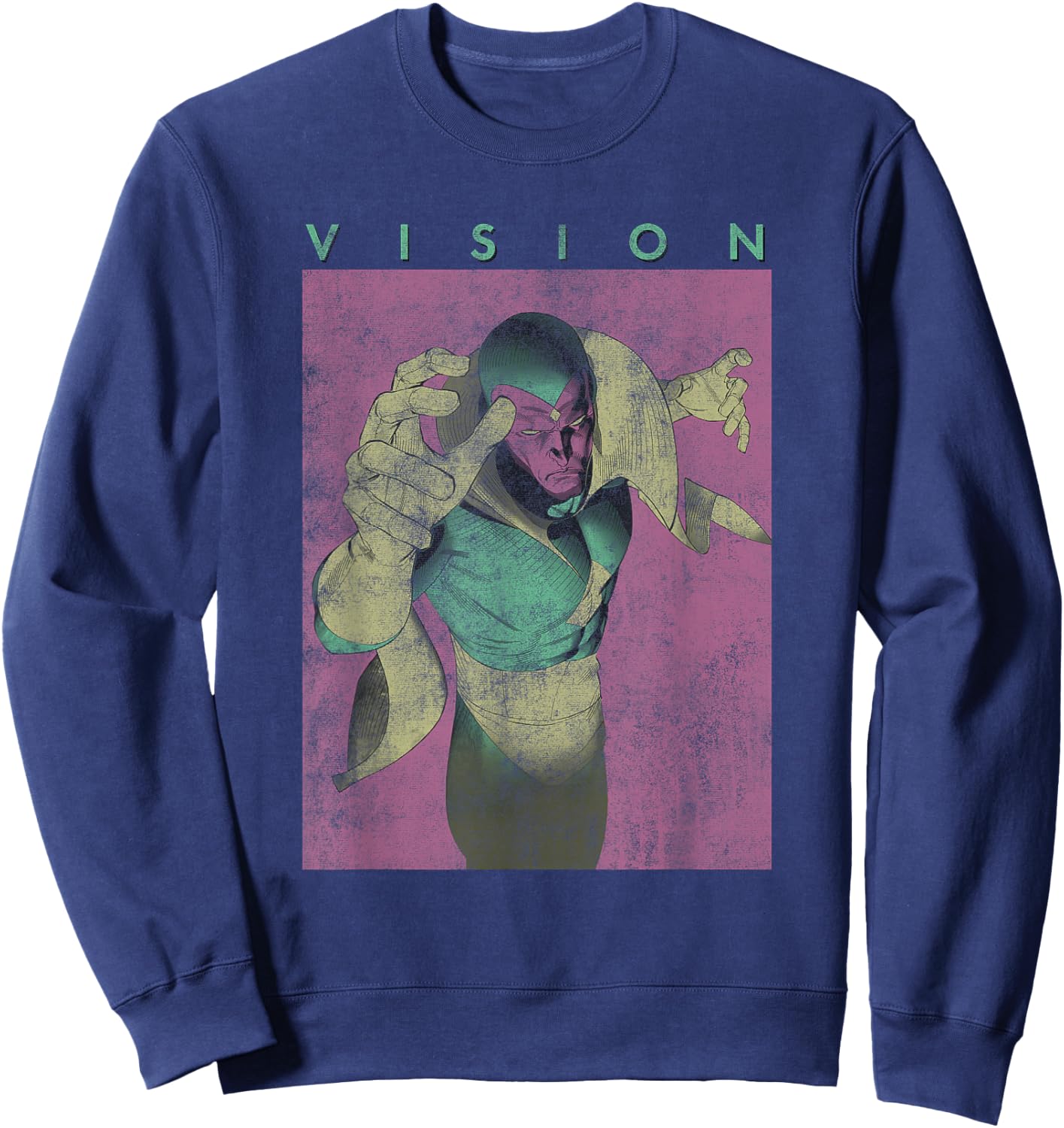 Marvel Comics Retro Classic Vision Flying Distressed Logo Sweatshirt - Sweatshirt | Navy