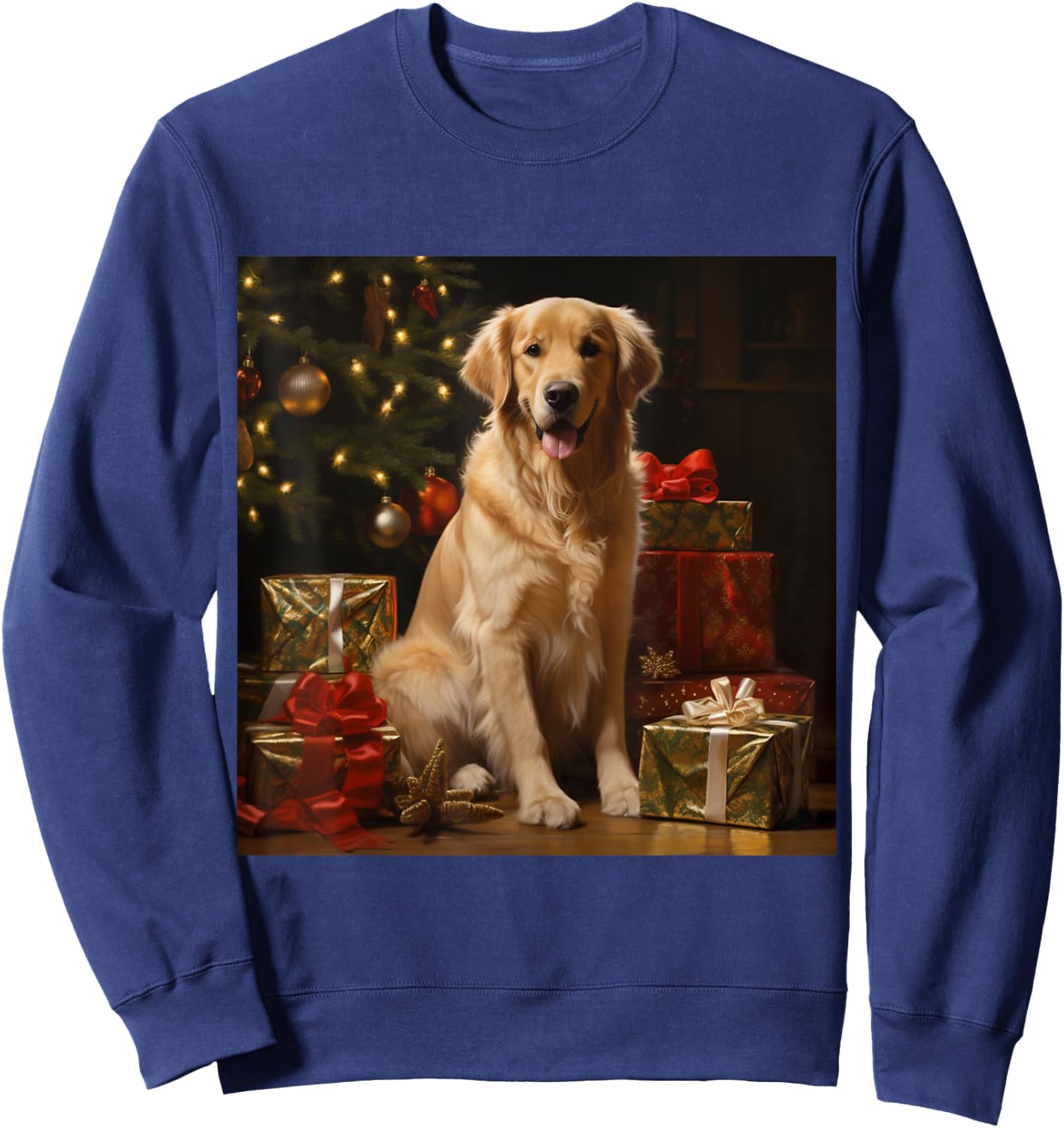 Christmas Golden Retriever - Golden Retriever Christmas Sweatshirt - Sweatshirt | Navy