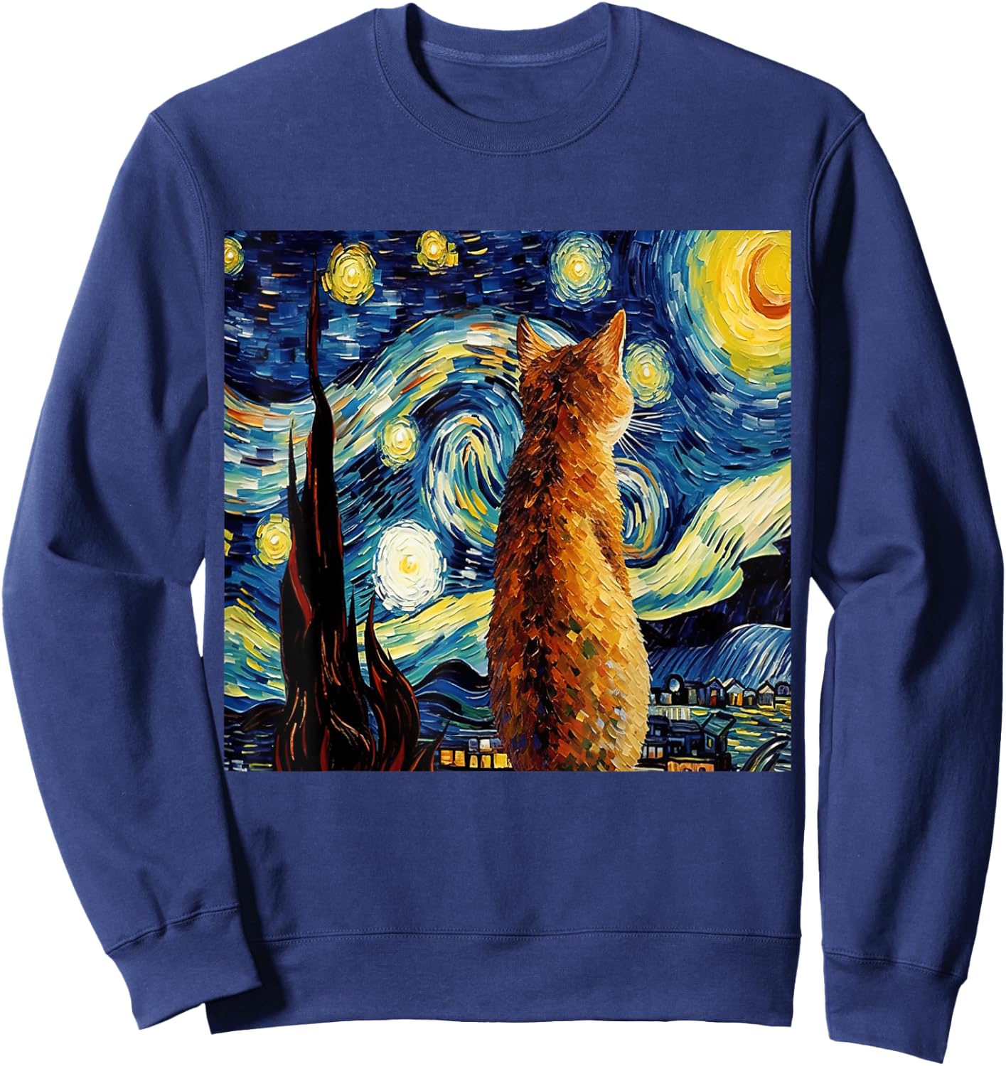 Calico Cat Starry Night Moon And Stars Art Men Women Girls Kids Sweatshirt - Sweatshirt | Navy