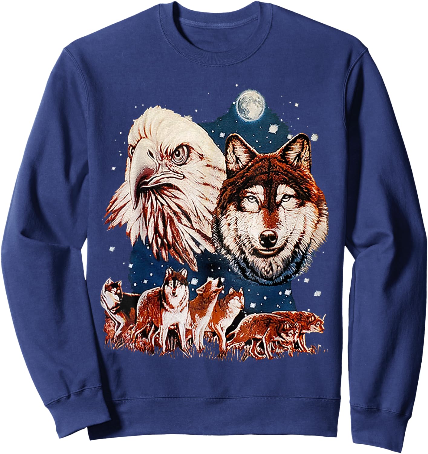 Eagle and Wolf At Moon Vintage Wolf Sweatshirt - Sweatshirt | Navy