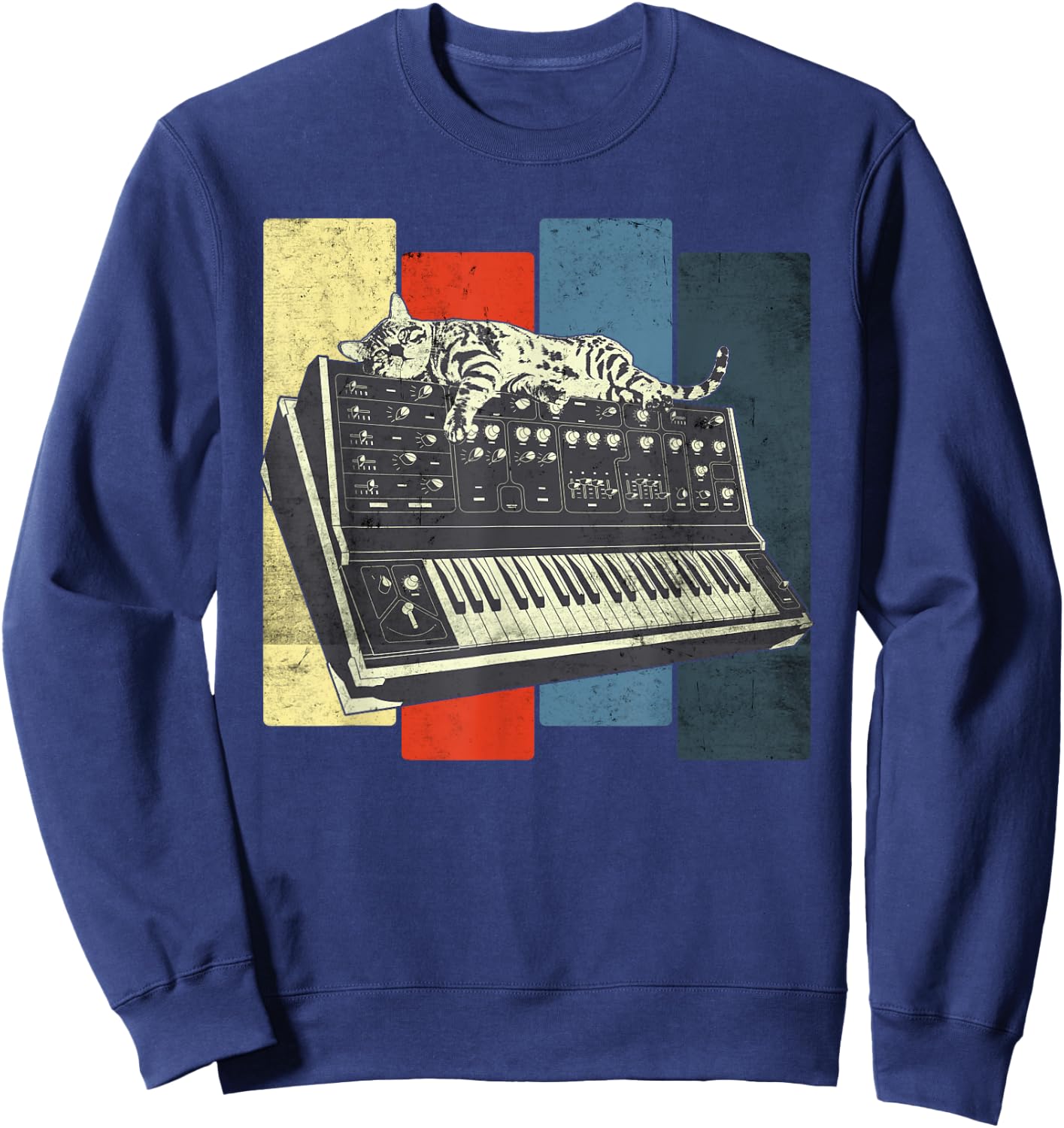 Modular Synthesizer Keyboard Techno Vintage Analogue Cat Women Sweatshirt - Sweatshirt | Navy