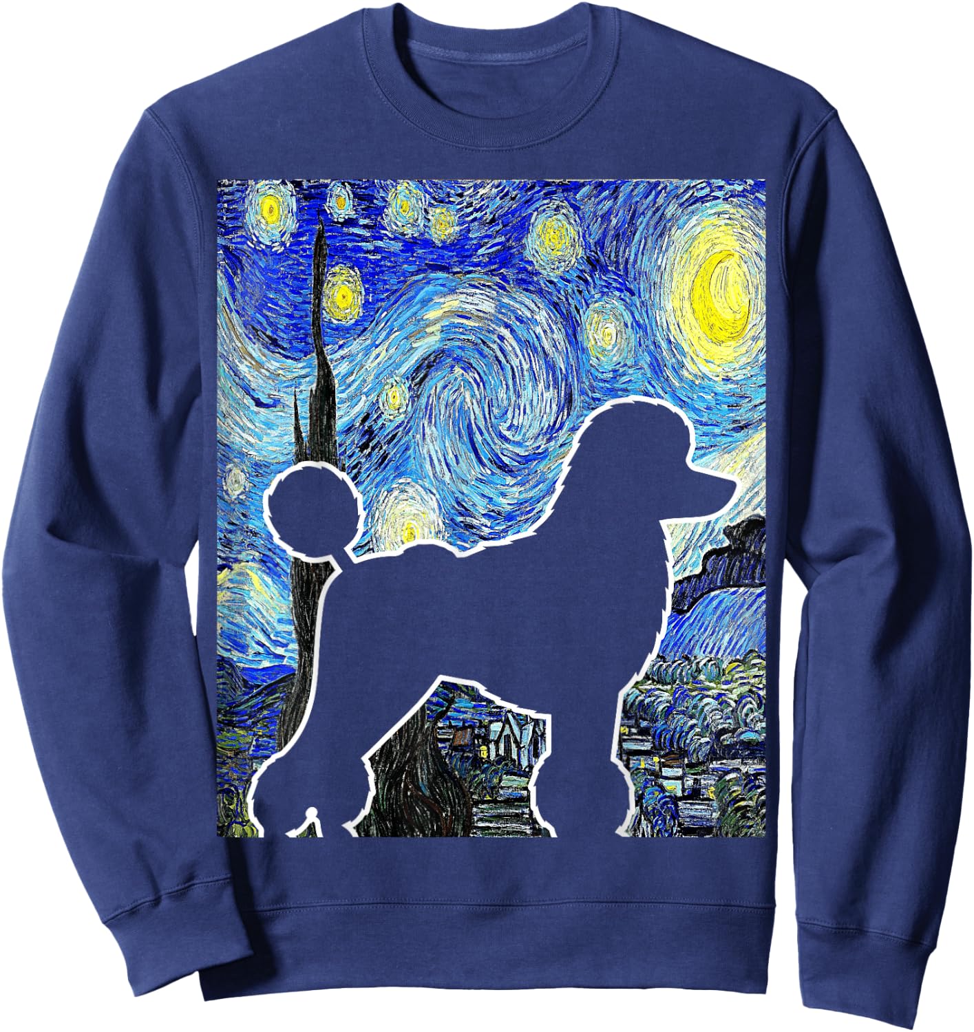 Poodle Starry Night Dog Lover Van Gogh Poodle Painting Sweatshirt - Sweatshirt | Navy